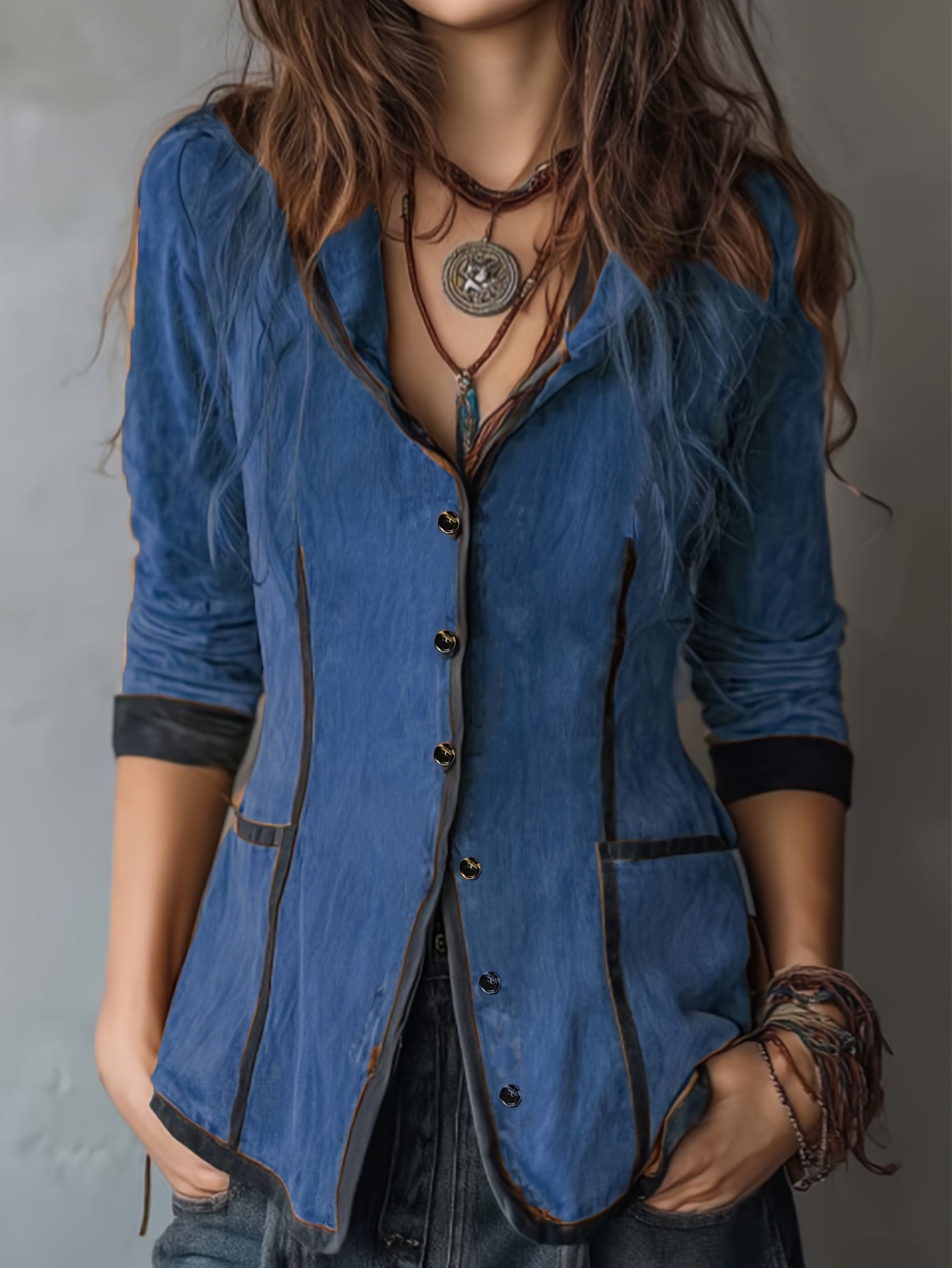 Women's Western Vintage Jacket - Hooded Long Coat with Contrast collar & buttons, All-Season Brown Outerwear for Casual Formal Events - LL168, Versatile Layering, Classic Silhouette, Refined Finish, Fashionconscious Women