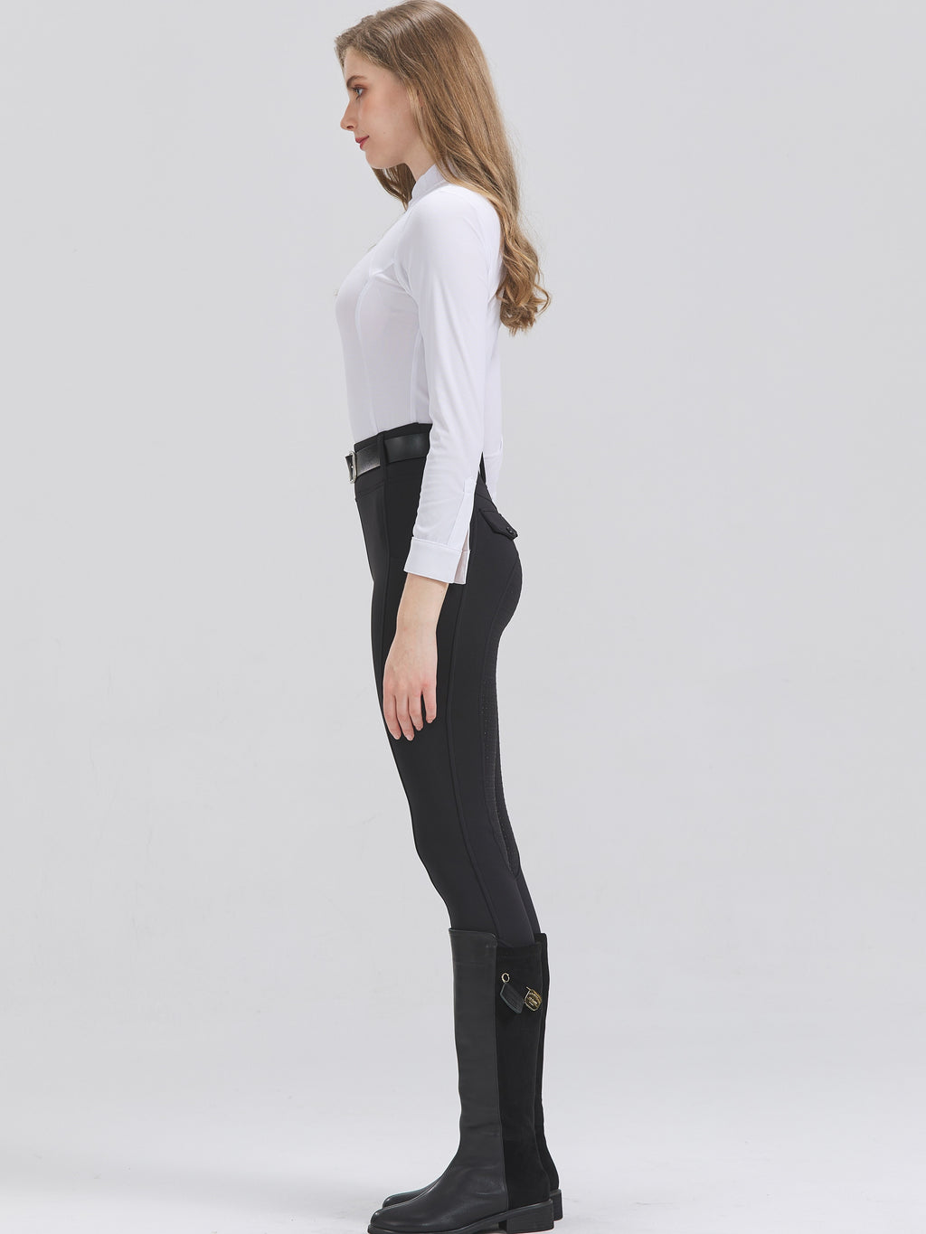 High-Elasticity Brushed Fabric Equestrian Pants with Silicone Grip, All-Season Horse Riding Tights with Pockets, Breathable and Durable
