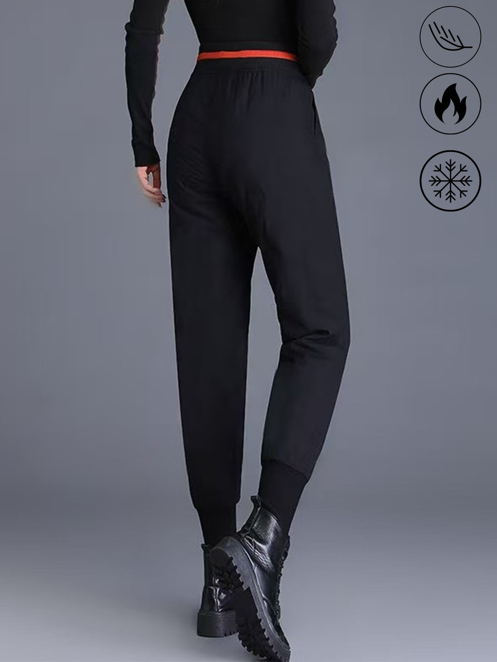 Women's Thermal Duck Down Pants - High-Waisted Winter Snow Pants with Duck Down Filling, Cuffed Trousers & Contrast Waistband, Elastic Drawstring Waist (No Belt) for Skiing, Snowboarding & Cold Weather (Casual)