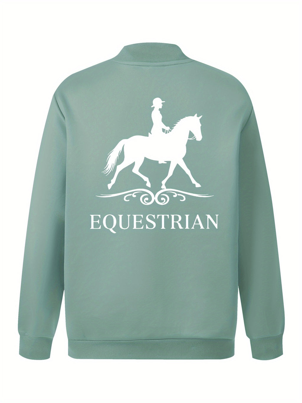 Women's Equestrian Print Casual Jacket - All-Season Comfort with Baseball Collar & Zip-Up Design, Long Sleeve Machine-Washable Coat with Pockets for Outdoor Activities, Equestrian Apparel, Durable Zipper Closure