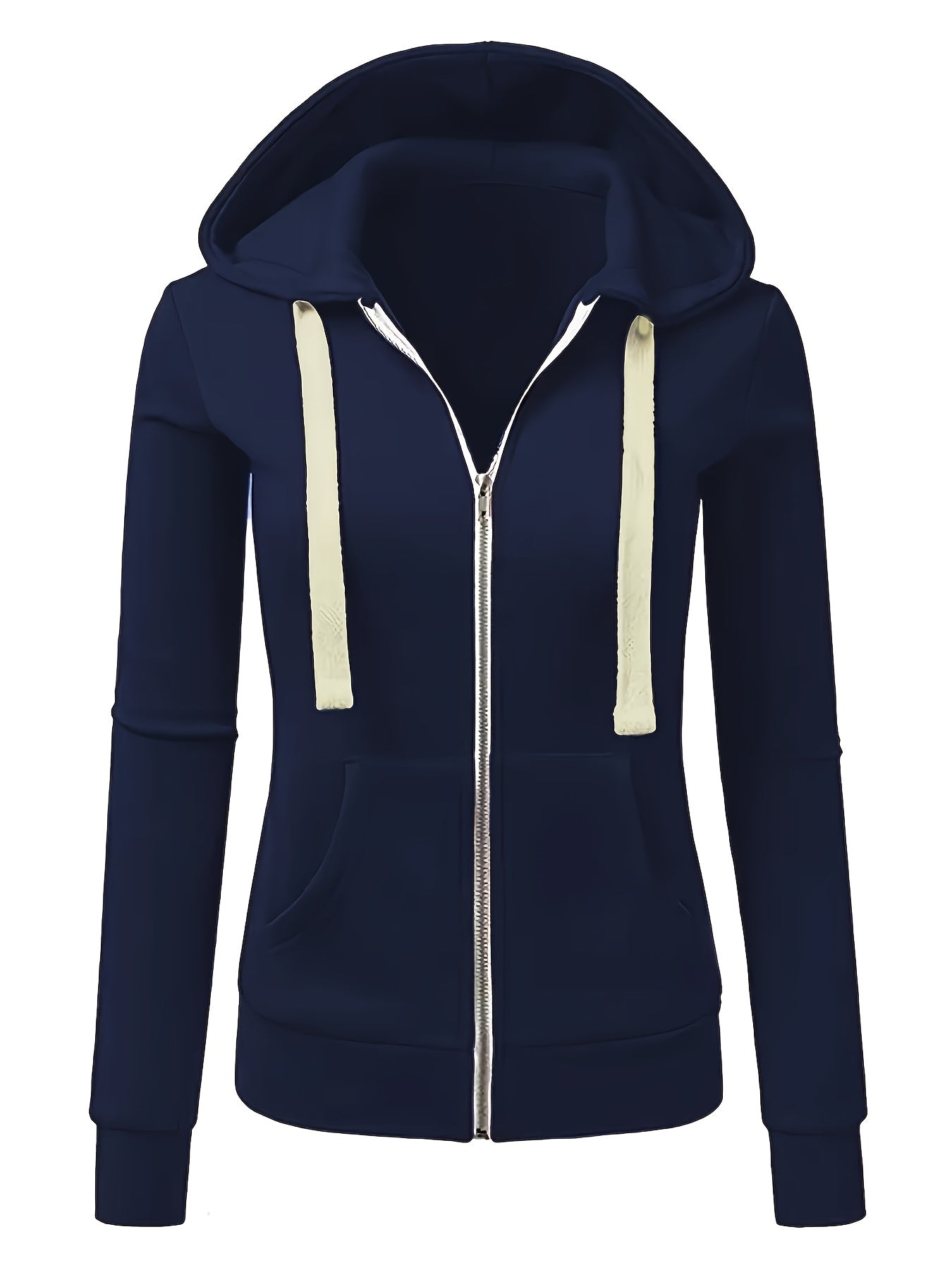 Women's Full-Zip Hoodie - Soft Inner Lining, Front Zipper Closure, Side Pockets - All-Season Casual Outerwear - Machine Washable Women's Jacket (Black/with Accents), Comfortable Clothing, Striped Drawstring Hood, Durable Fabr