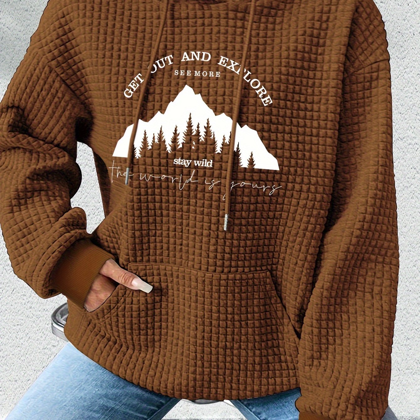 graphic print hoodie, drawstring casual hooded sweatshirt for winter & fall, Women's clothing, Loungewear, Winter Fashion, Urban Style, Geometric Pattern, Cozy Fabric, Quality Stitching, Unisex Style, Printed Hoodie, Women's