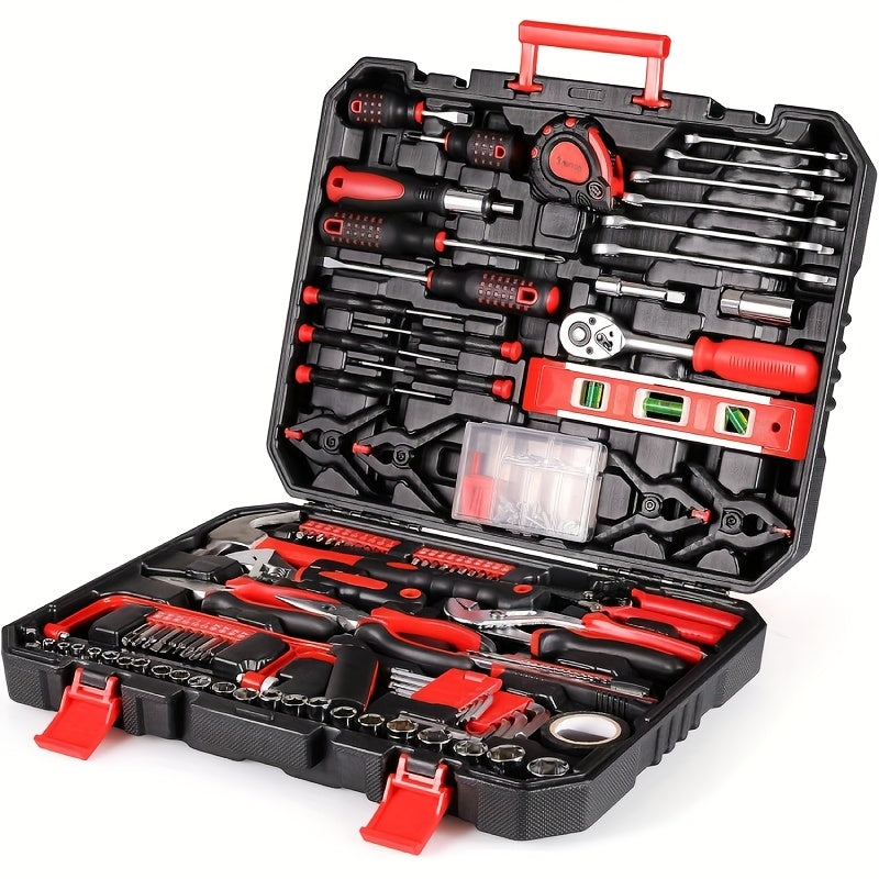 198pcs Heavy-Duty Industrial Hand Tool Set with Socket Wrenches, Screwdrivers, Pliers & Hammer - All-in-One Portable Toolbox with Sturdy Carrying Case, Ergonomic Handle & Organized Compartments - Ideal for Auto Repair, Home M