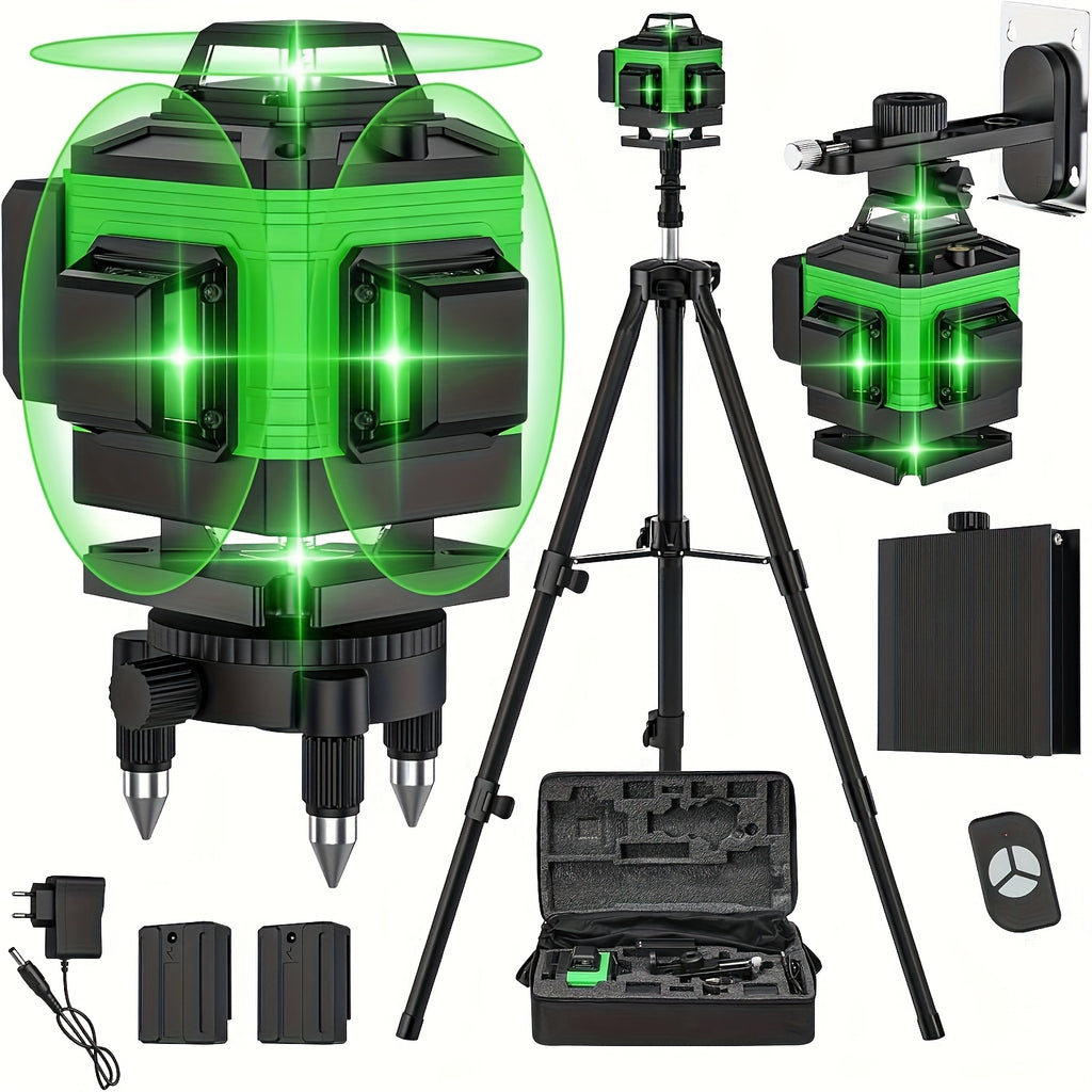Cross Line Laser, Multifunctional 4D Laser With 12 Lines, Self-levelling Machine, Rechargeable Lithium Battery Level With 2 * 2400 MAh Batteries Green(without Tripod)
