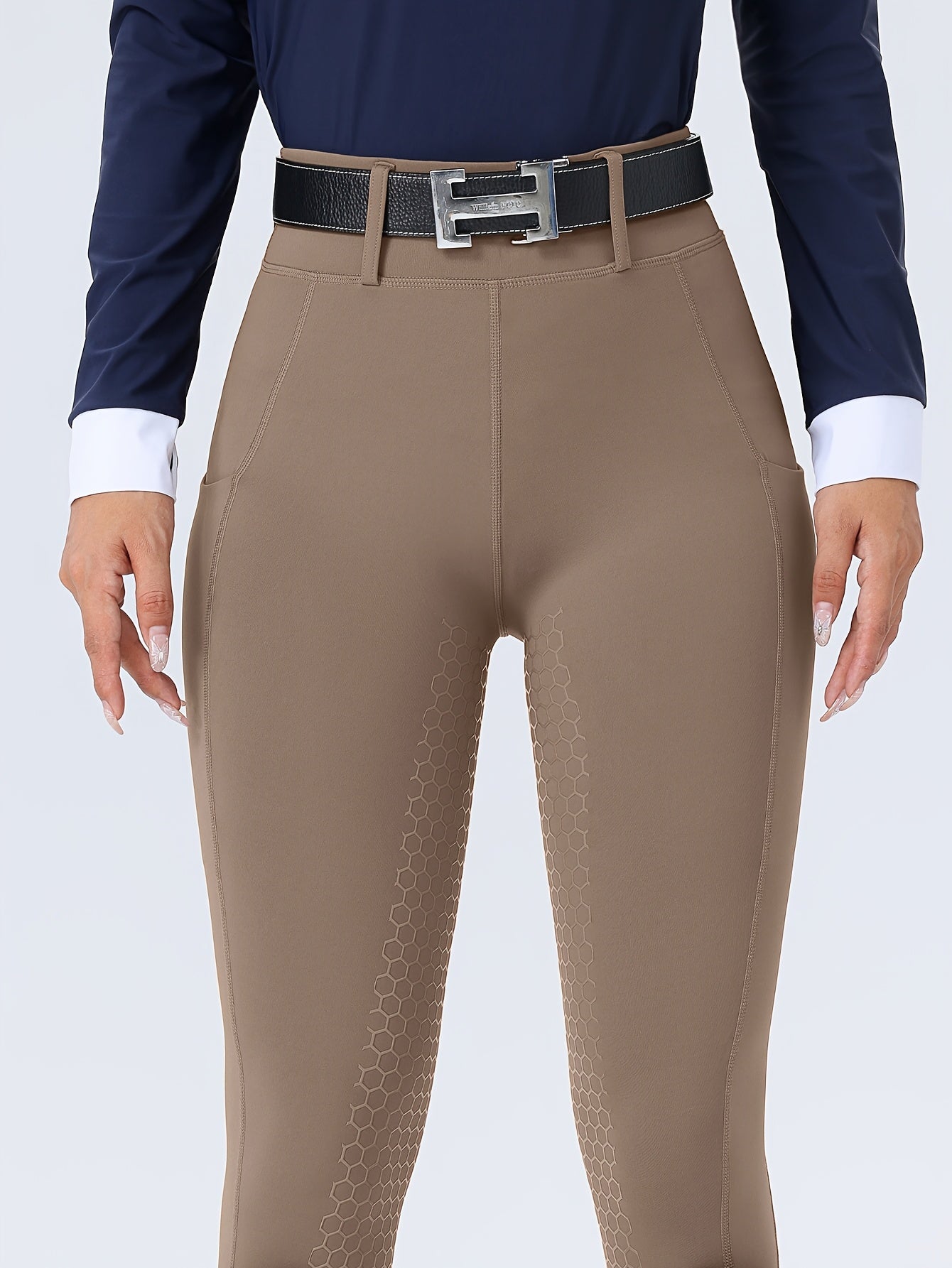 Women's High-Waisted Equestrian Riding Pants - Full Seat Stretch Slim-Fit Bifur Gaps, Durable Machine-Washable Trousers with Pockets for Horseback Riding & All-Season Wear