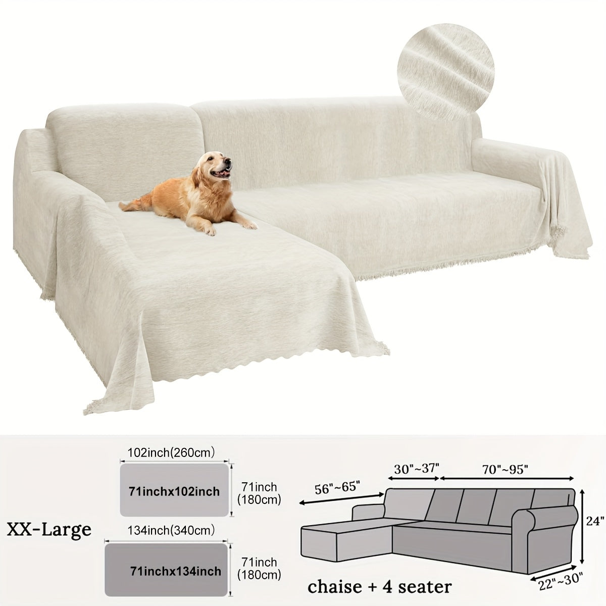 2pcs Chenille Sofa Covers for 2/3/4-Seater & Sectional Sofas - Double-Sided, Machine Washable, Pet-Friendly, Modern Gray & Beige Design with Geometric Patterns, Perfect for Living Room Decor, Sofa Covers for Living Room, Cozy