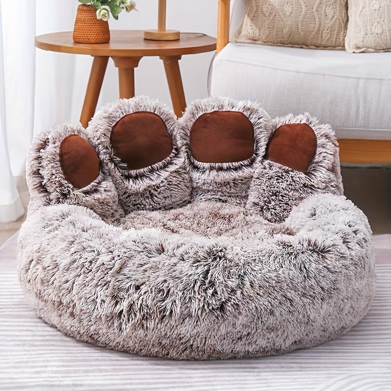Cute Bear Paw Shape Dog Bed & Cat Bed, Calming Donut Dog Bed, Warming Cozy Soft Dog Round Bed, Plush Dog Cat Cushion Bed Christmas Gift