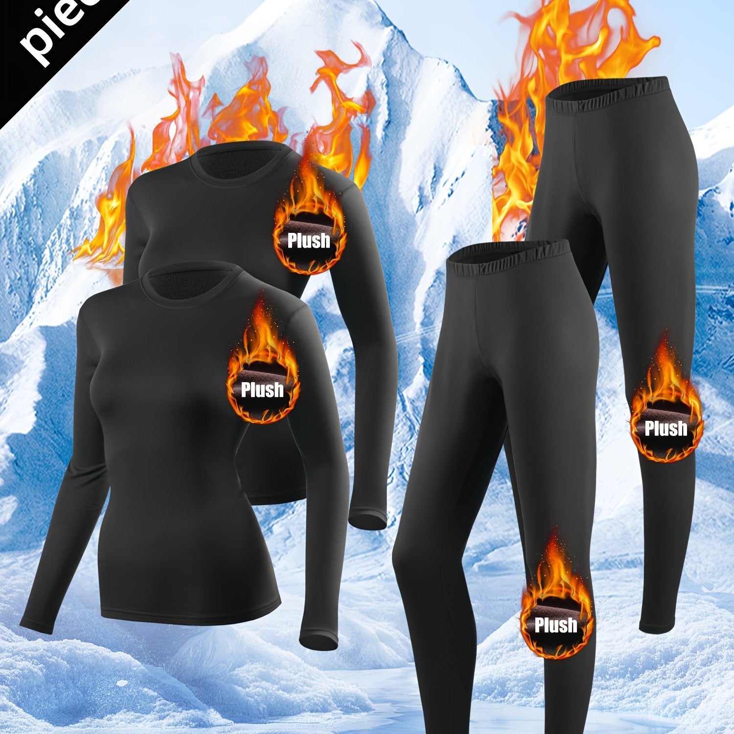 4pcs Autumn Set for Women: Warm Underwear, Fleece-Lined Thermal Base Layer Top and Pants for Winter