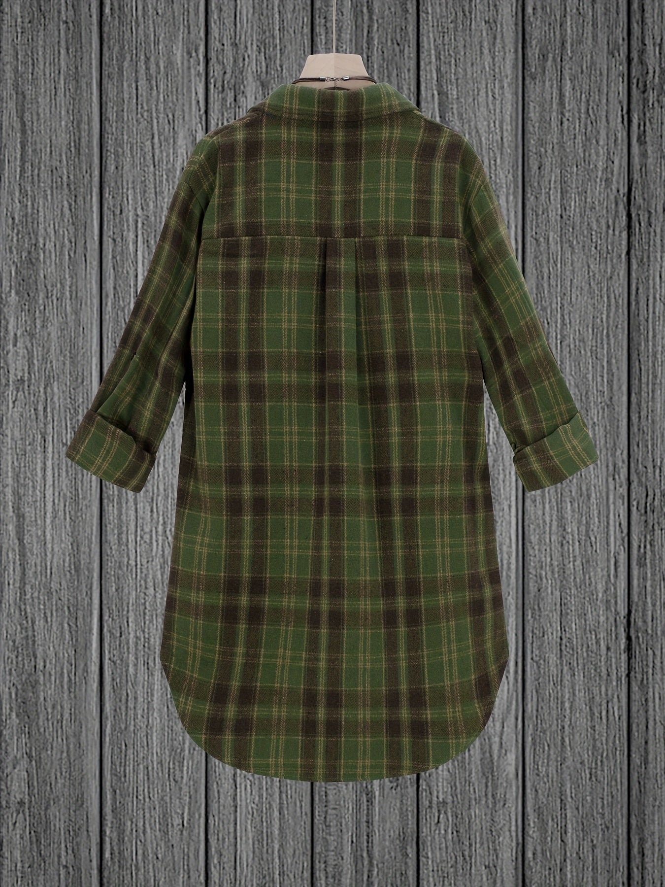 Ladies' elegant vintage plaid shirt clip - oversized collar and chest pocket, plaid jacket, casual to formal suit jacket for all seasons (machine washable, no elasticity), suitable for matching jeans or dresses, Women's plaid