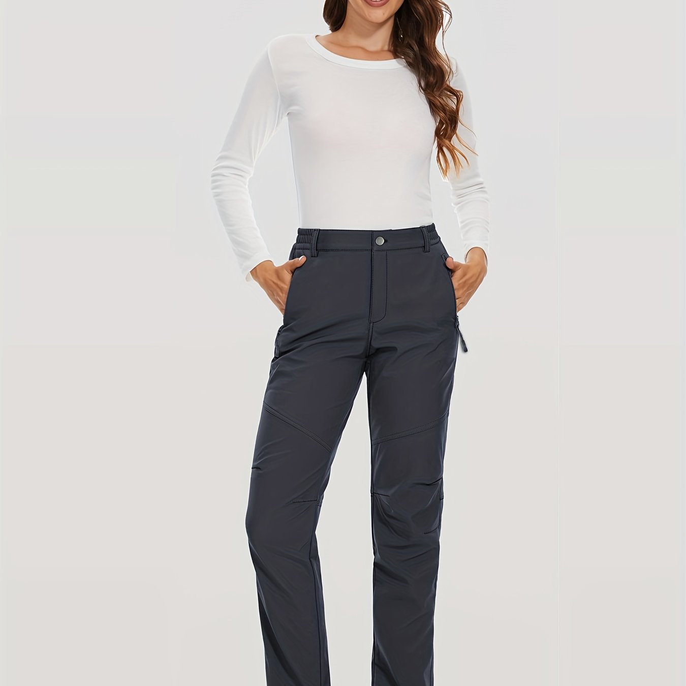 Women'S Thermal Insulated Fleece-Lined Softshell Ski Pants - Winter Warm Hiking Pants with Full-Length Zipper Closure, Snow Skiing Pants for Skiing, Hiking, Outdoor Activities - All-season Casual Outdoor Wear, Hiking Gear, Du