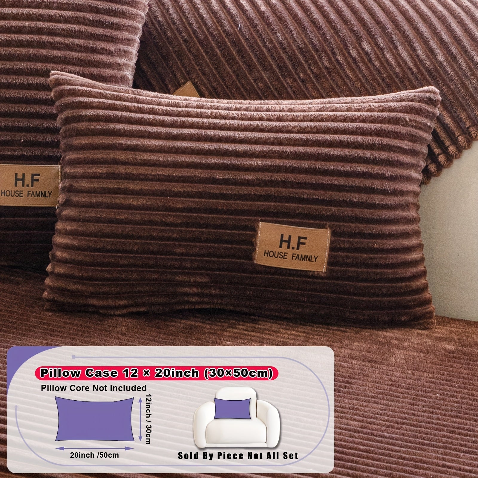 1pc HF Modern Plush Flannel Sofa Cushion Cover - Pet-Friendly Non-Slip Sofa Protector with Striped Design & Leather-Like Patches, Machine Washable Furniture Cover for 3/2/4-Seater, Living Room, Bedroom, Office Decor, Bedroom