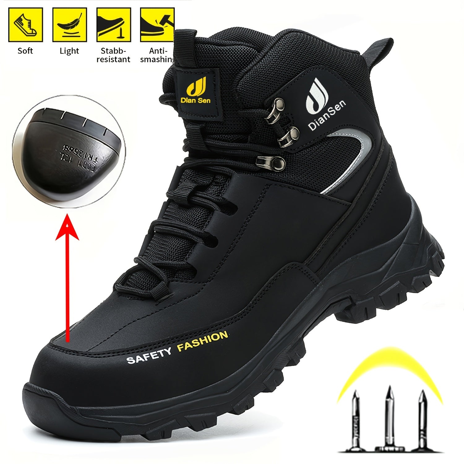 DIAN SEN Men'S Heavy-Duty Steel Toe Work Shoes - Non-Slip TPR Sole, All-Season Indestructible Construction, Impact-Resistant & Anti-Slip Traction - Heavy-Duty Steel Toe