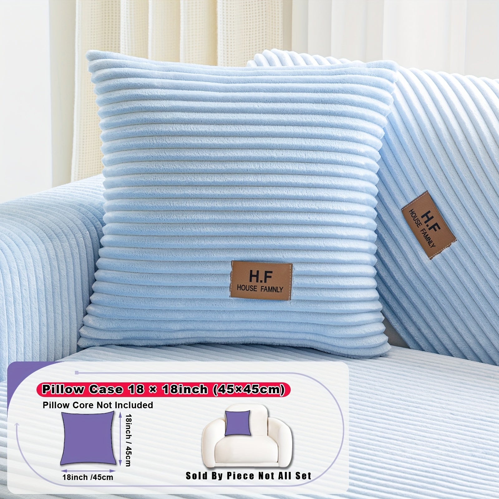 1pc HF Modern Plush Flannel Sofa Cushion Cover - Pet-Friendly Non-Slip Sofa Protector with Striped Design & Leather-Like Patches, Machine Washable Furniture Cover for 3/2/4-Seater, Living Room, Bedroom, Office Decor, Bedroom