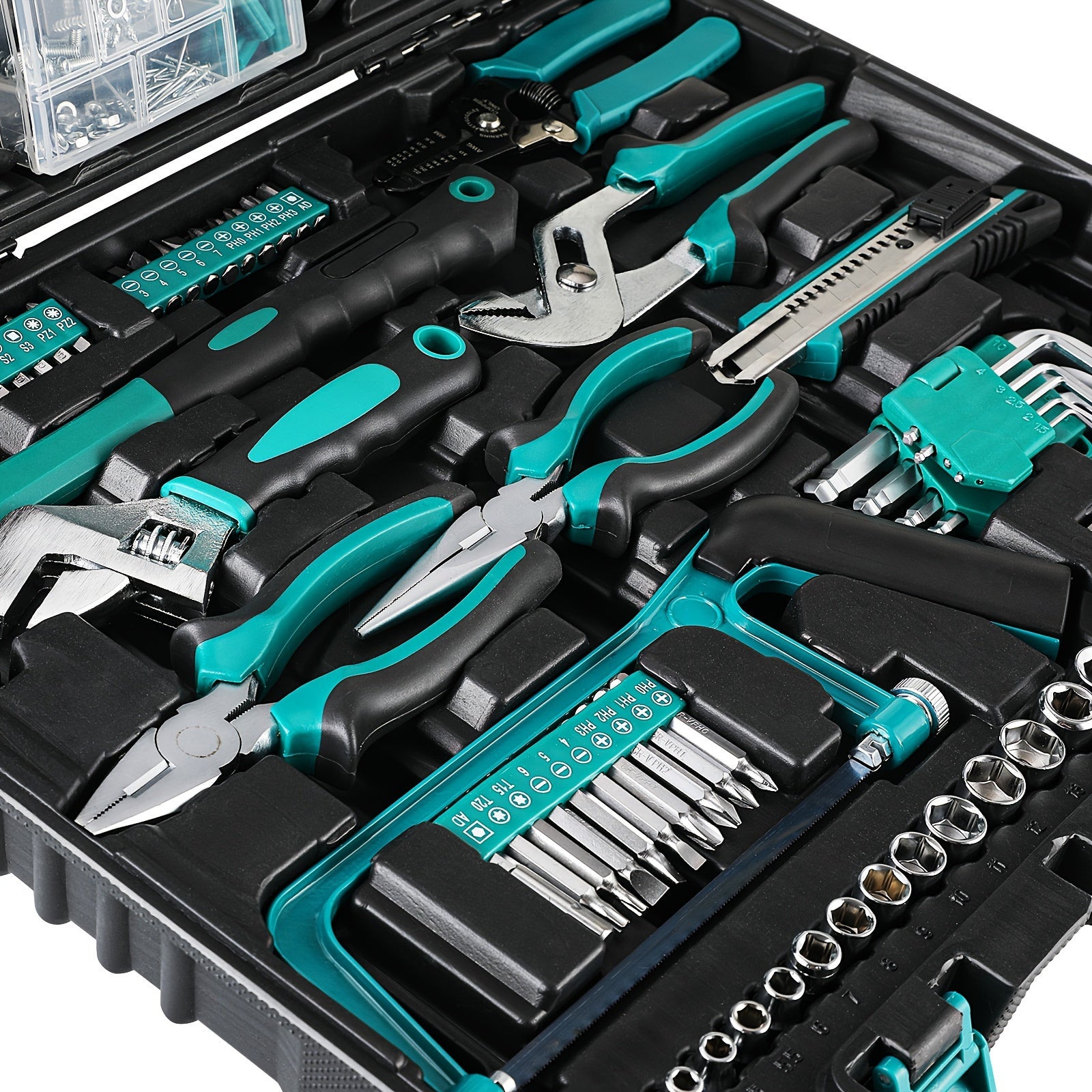 198pcs Heavy-Duty Industrial Hand Tool Set with Socket Wrenches, Screwdrivers, Pliers & Hammer - All-in-One Portable Toolbox with Sturdy Carrying Case, Ergonomic Handle & Organized Compartments - Ideal for Auto Repair, Home M