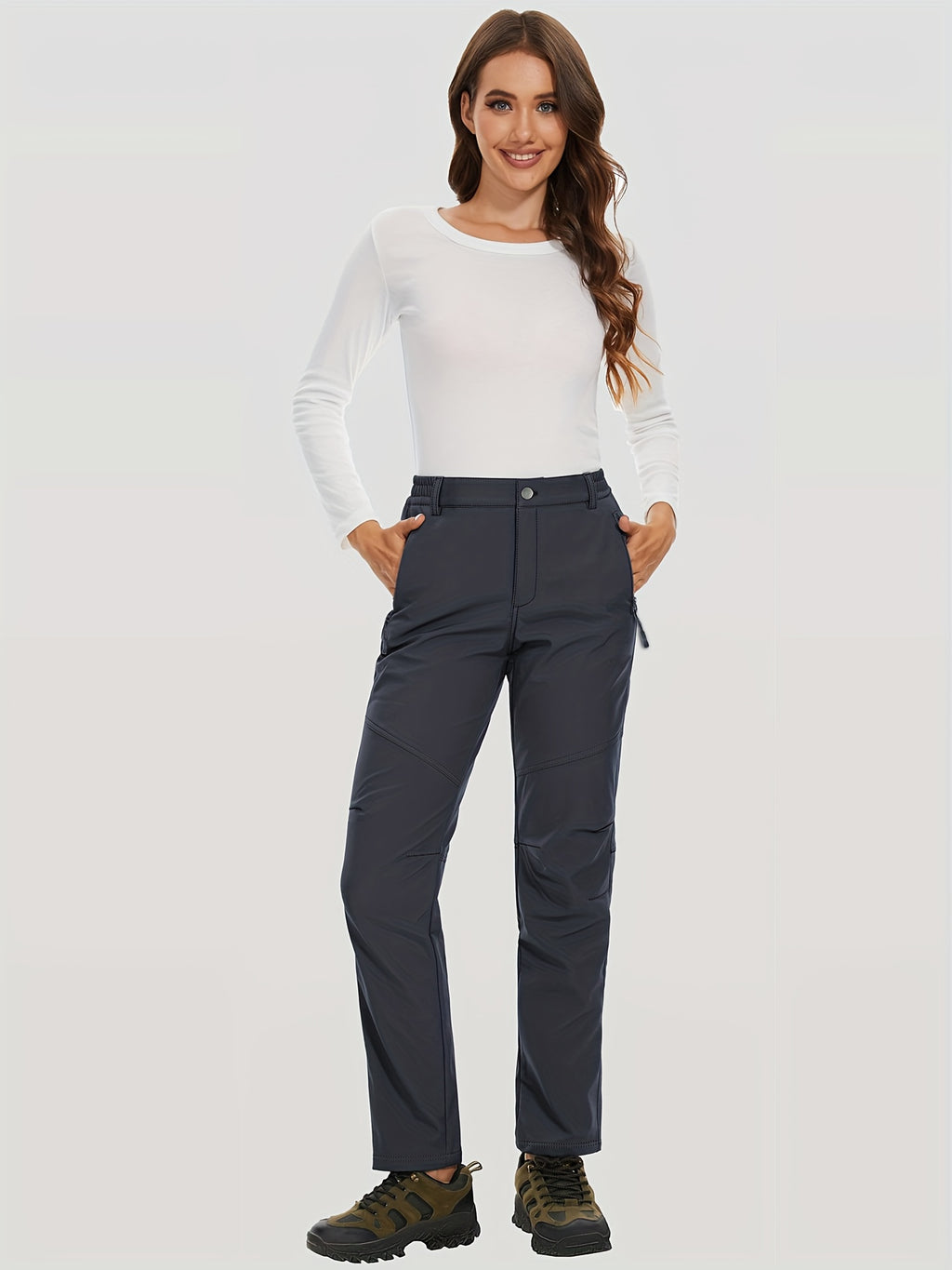 Women'S Thermal Insulated Fleece-Lined Softshell Ski Pants - Winter Warm Hiking Pants with Full-Length Zipper Closure, Snow Skiing Pants for Skiing, Hiking, Outdoor Activities - All-season Casual Outdoor Wear, Hiking Gear, Du