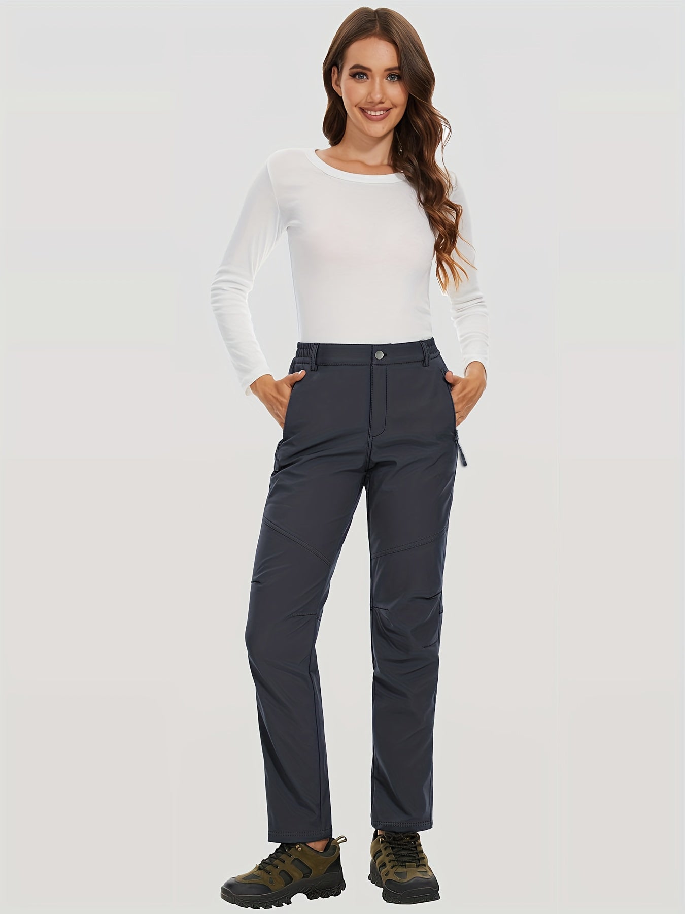 Women'S Thermal Insulated Fleece-Lined Softshell Ski Pants - Winter Warm Hiking Pants with Full-Length Zipper Closure, Snow Skiing Pants for Skiing, Hiking, Outdoor Activities - All-season Casual Outdoor Wear, Hiking Gear, Du