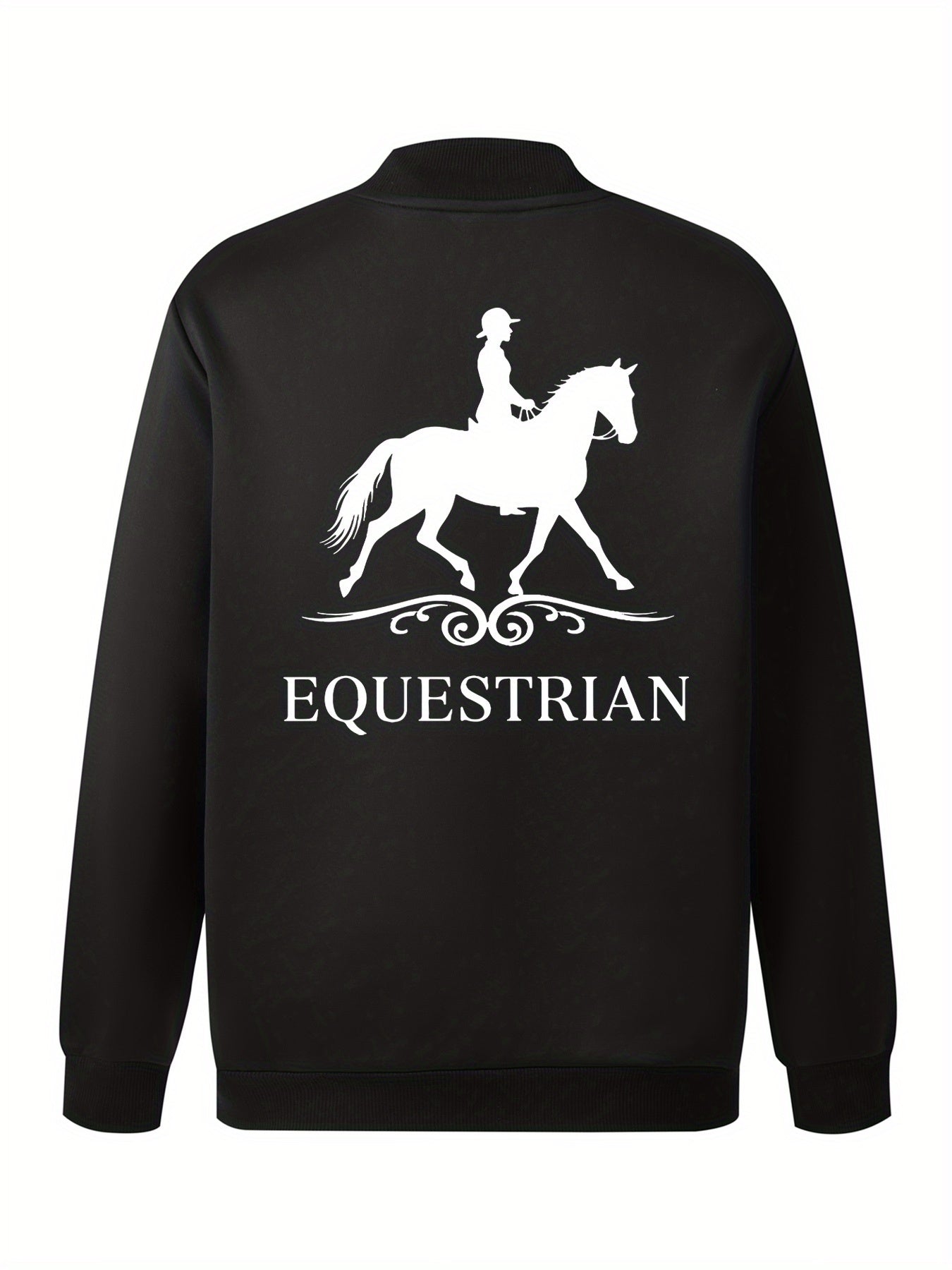 Women's Equestrian Print Casual Jacket - All-Season Comfort with Baseball Collar & Zip-Up Design, Long Sleeve Machine-Washable Coat with Pockets for Outdoor Activities, Equestrian Apparel, Durable Zipper Closure