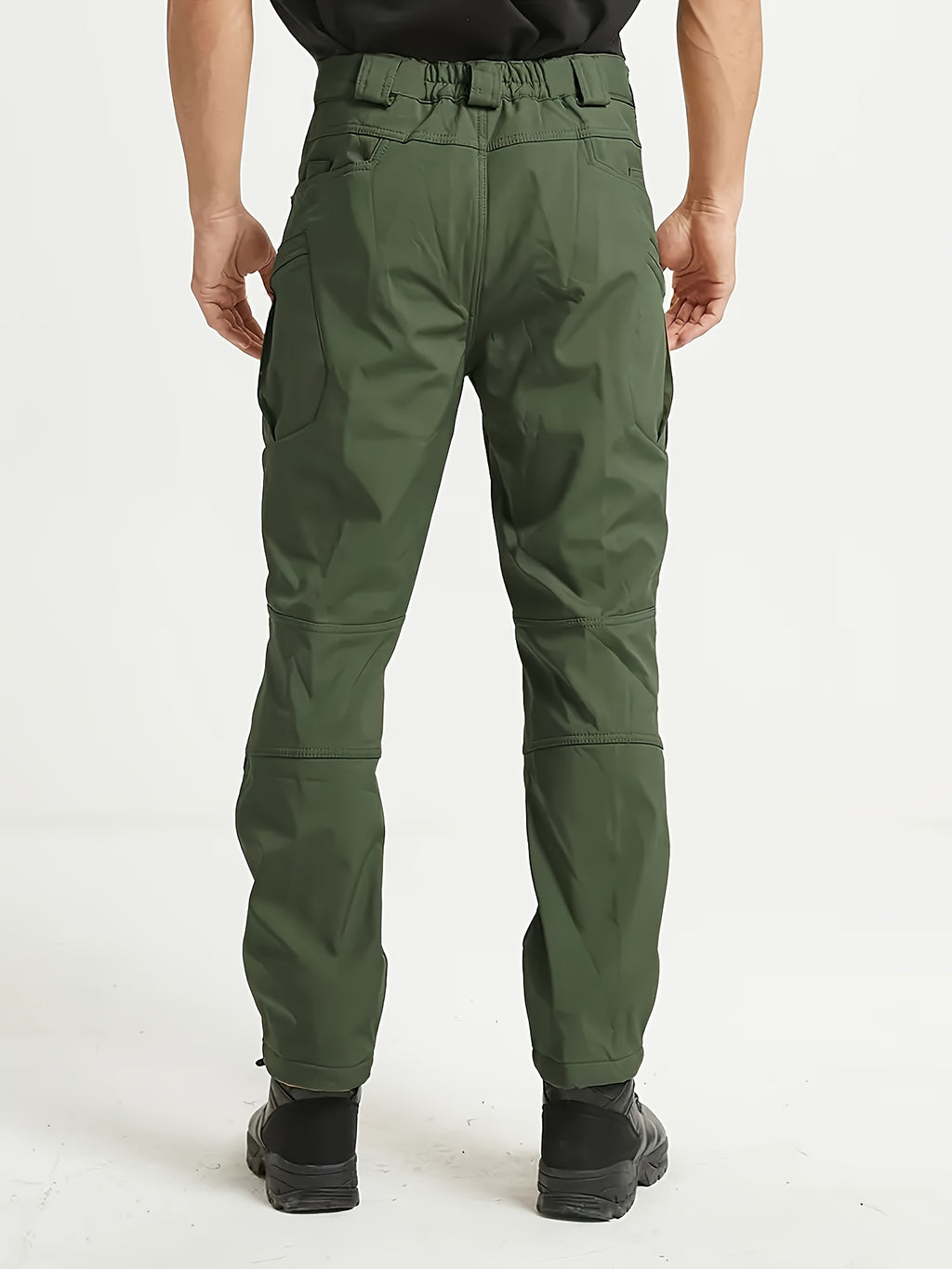 1pc Men's Fleece-Lined Warm Tactical Cargo Pants, Winter Thickened Style with Multiple Front and Back Zippers & Side Slanting Flap Patches for Outdoor Hiking/Fishing, Cold Weather Clothing, Fishing Pants, Rugged Design, Tacti