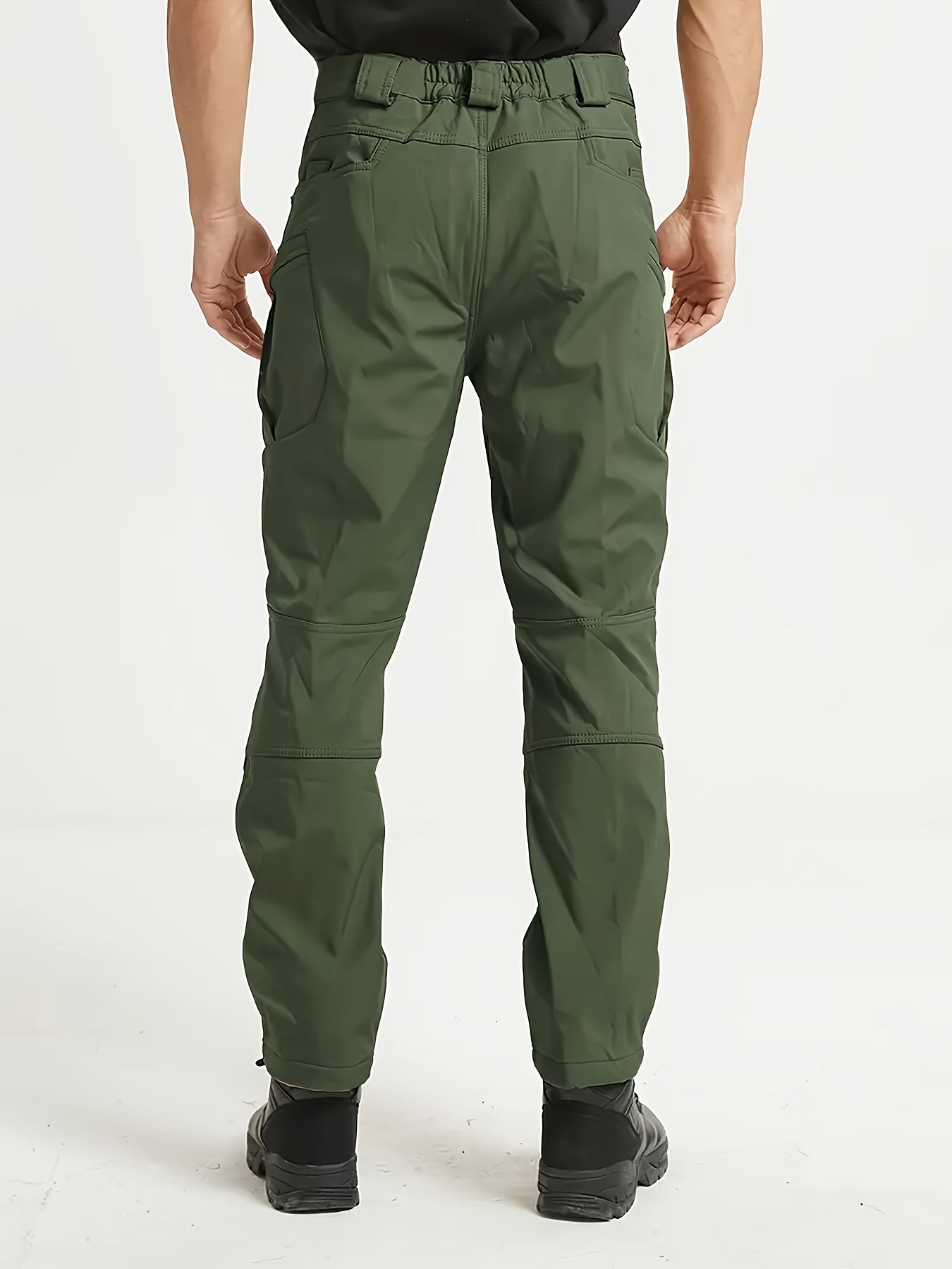 1pc Men's Fleece-Lined Warm Tactical Cargo Pants, Winter Thickened Style with Multiple Front and Back Zippers & Side Slanting Flap Patches for Outdoor Hiking/Fishing, Cold Weather Clothing, Fishing Pants, Rugged Design, Tacti