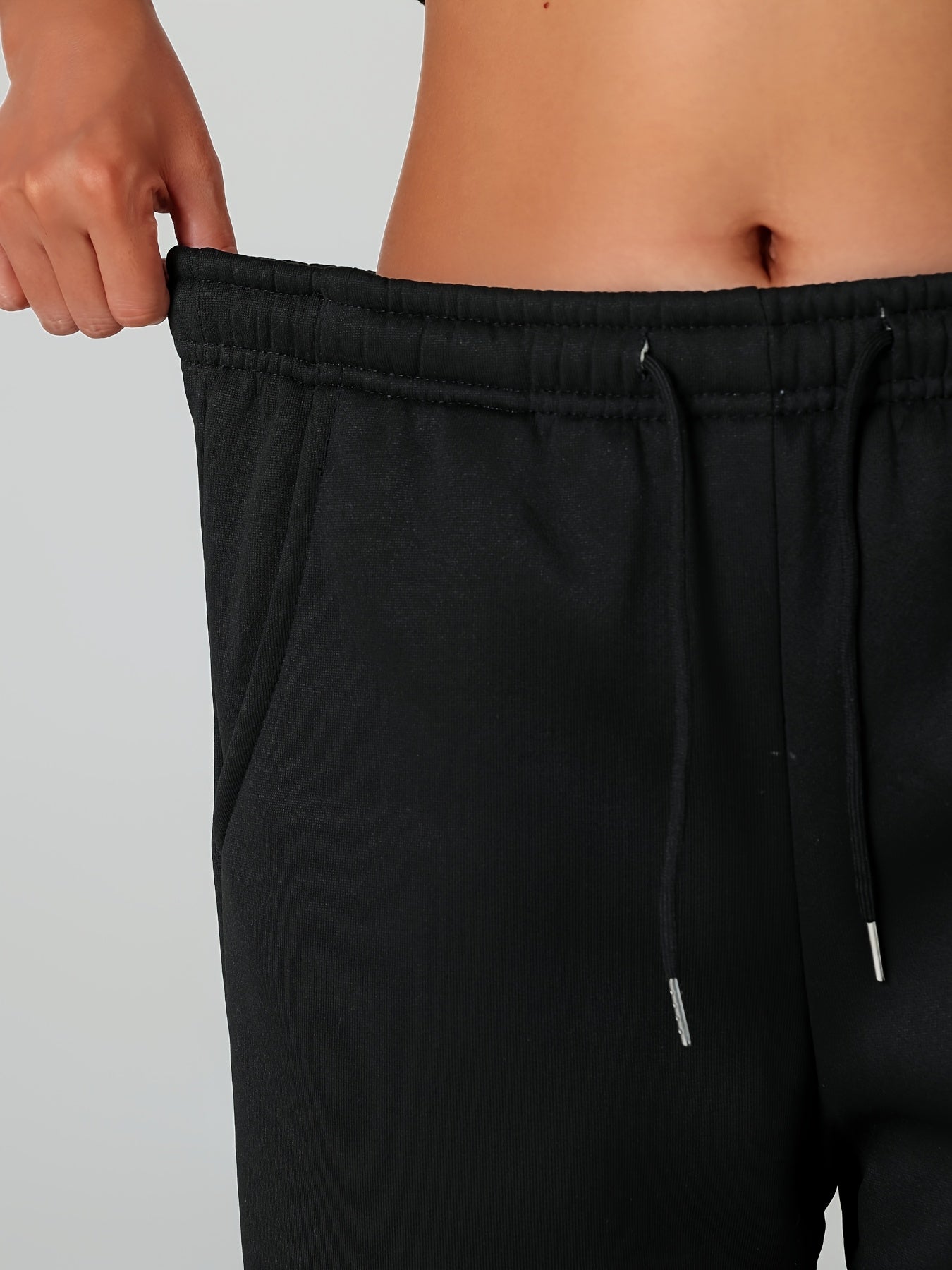 1pc Autumn Winter Women's Long Pants, Fleece-Lined Warm Casual Sports Trousers with Elastic Drawstring Waist, Slant Pockets, Windproof Thermal Cuffed Pants for Winter Daily Home Outing Hiking Leisure Wear