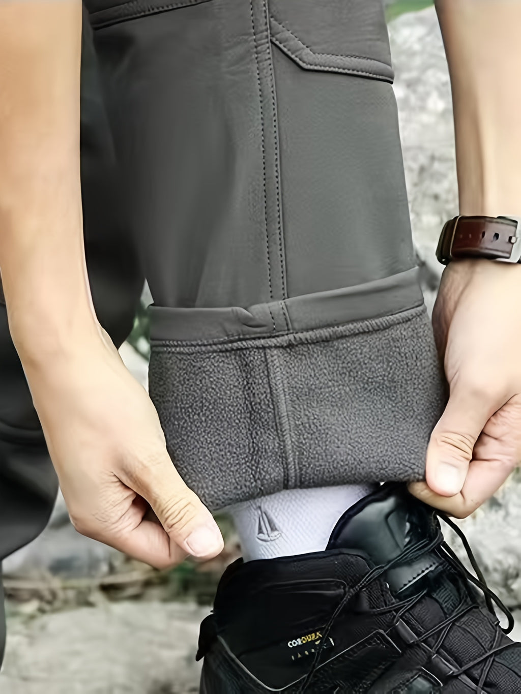 1pc Men's Fleece-Lined Warm Tactical Cargo Pants, Winter Thickened Style with Multiple Front and Back Zippers & Side Slanting Flap Patches for Outdoor Hiking/Fishing, Cold Weather Clothing, Fishing Pants, Rugged Design, Tacti