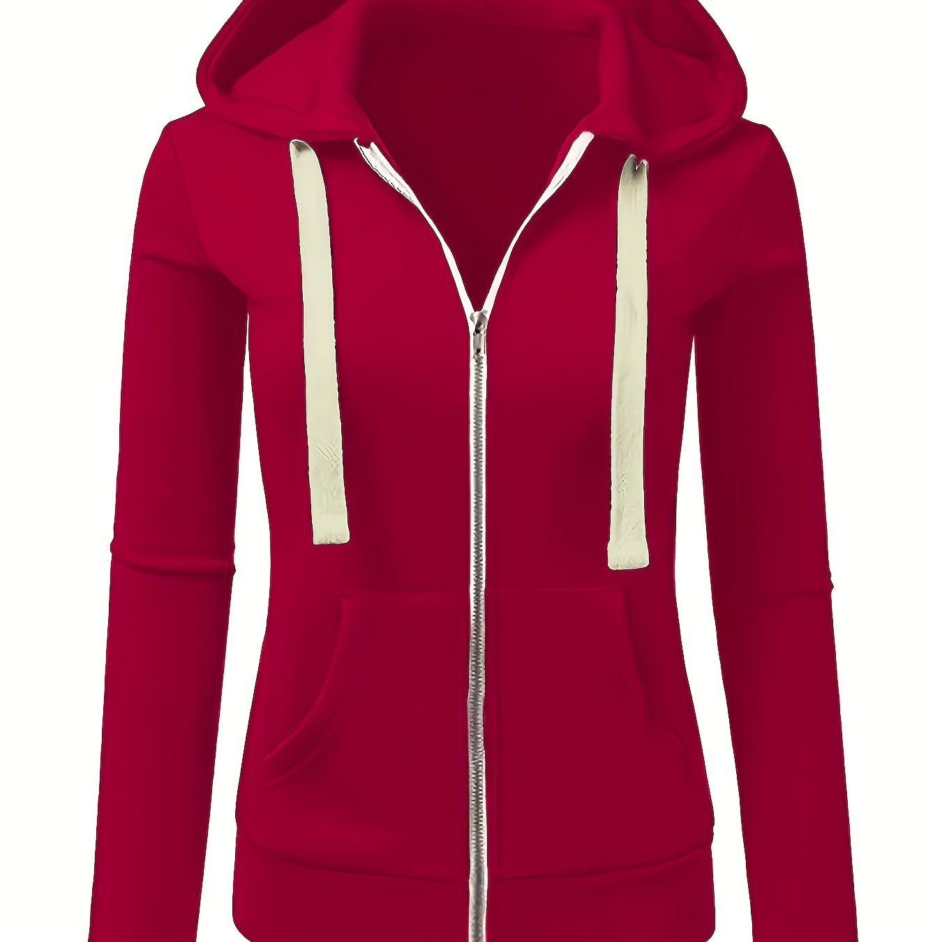 Women's Full-Zip Hoodie - Soft Inner Lining, Front Zipper Closure, Side Pockets - All-Season Casual Outerwear - Machine Washable Women's Jacket (Black/with Accents), Comfortable Clothing, Striped Drawstring Hood, Durable Fabr