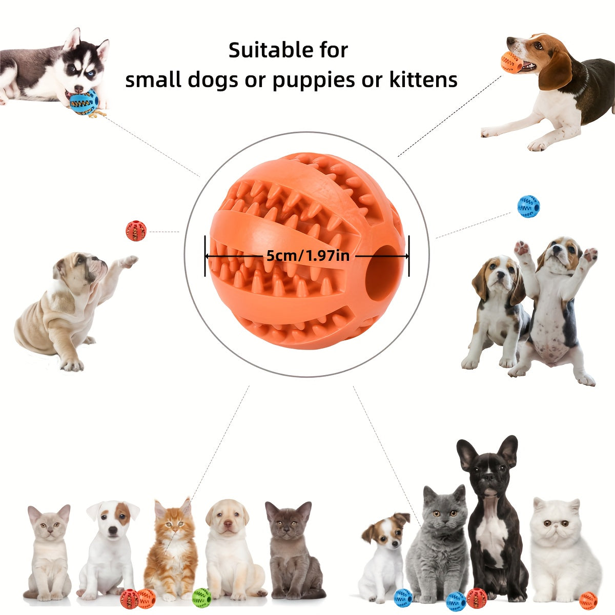 1pc Small Dog Ball Toy, Interactive Stretchy Puppy Chew Toys, Teeth Cleaning Rubber Food Ball Toys, Pet Accessories, Dog Toy Ball, Watermelon Ball, Teething Ball, Anti-bite Rubber Ball, Large And Small Dog Ball Pet Toys