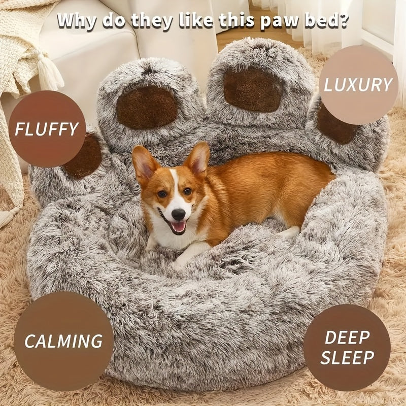 Cute Bear Paw Shape Dog Bed & Cat Bed, Calming Donut Dog Bed, Warming Cozy Soft Dog Round Bed, Plush Dog Cat Cushion Bed Christmas Gift