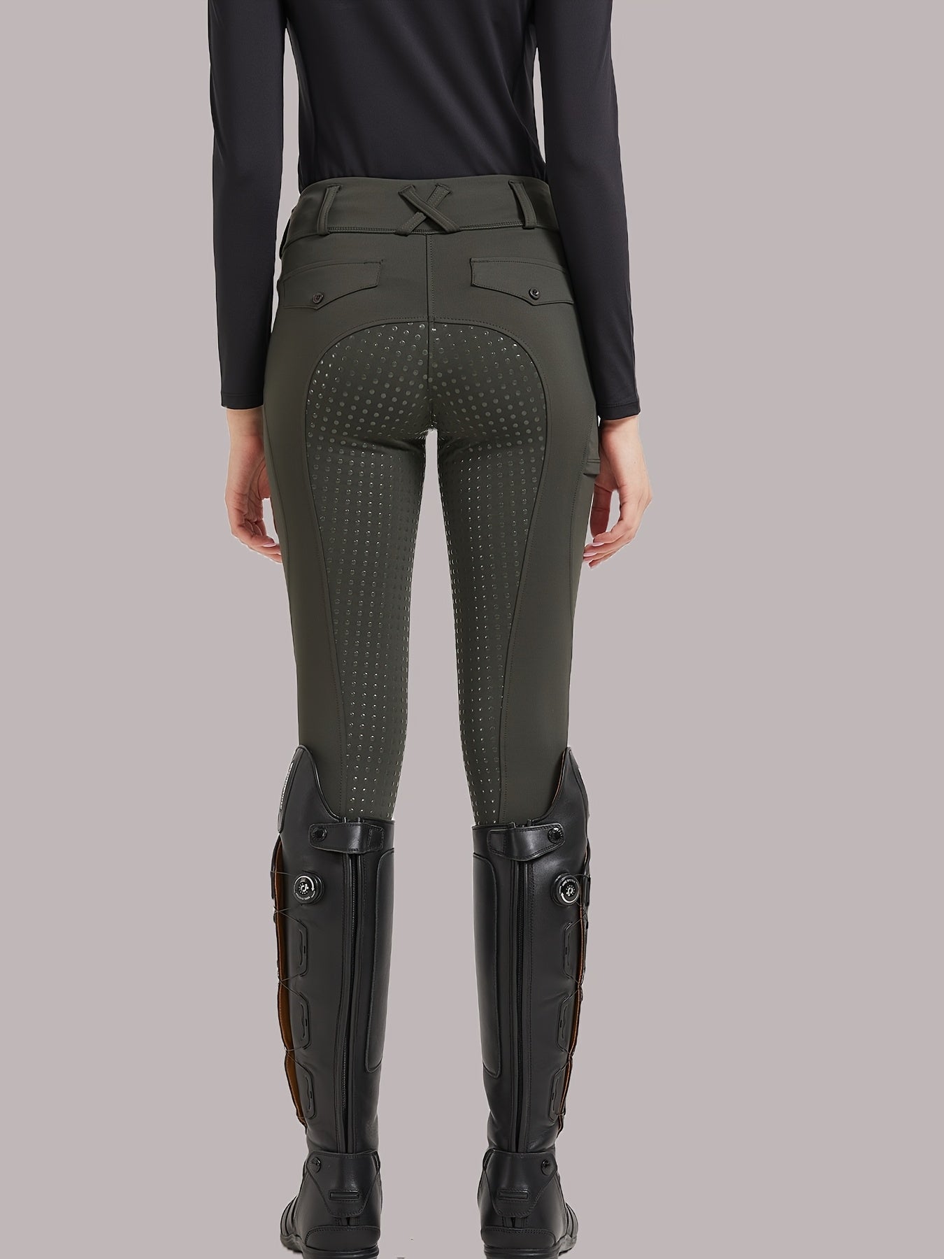 Women'S Equestrian Riding Pants, Quick-Dry Polyester 80% Spandex 20% Knit Fabric, Geometric-Pattern Skinny Cycling Trousers with Pockets, High Stretch, All-Season, 300g/m² - Belt Not Included
