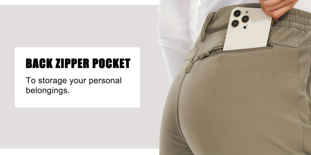 Women'S Thermal Insulated Fleece-Lined Softshell Ski Pants - Winter Warm Hiking Pants with Full-Length Zipper Closure, Snow Skiing Pants for Skiing, Hiking, Outdoor Activities - All-season Casual Outdoor Wear, Hiking Gear, Du