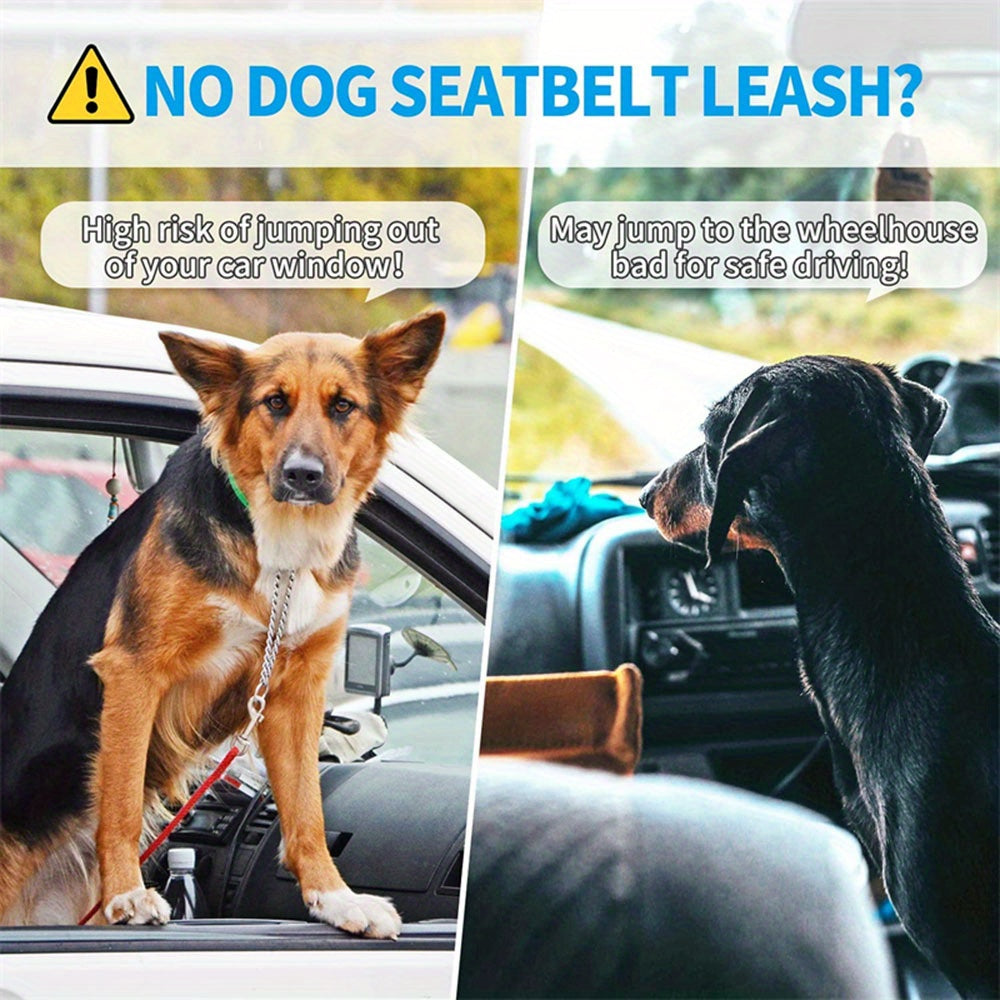 Durable Nylon Dog Seat Belt - Adjustable Car Safety Harness with Leash for Secure Travel