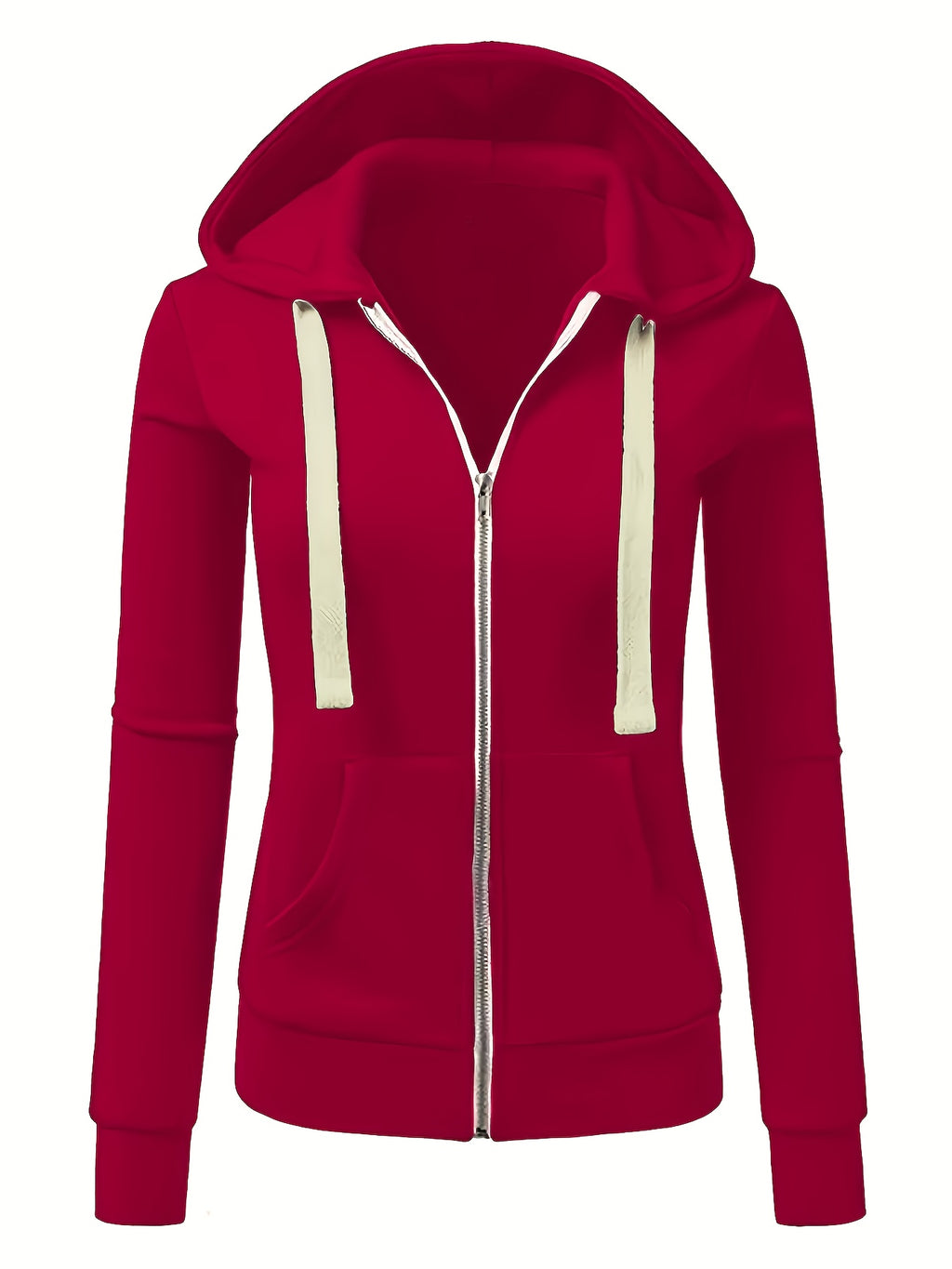 Women's Full-Zip Hoodie - Soft Inner Lining, Front Zipper Closure, Side Pockets - All-Season Casual Outerwear - Machine Washable Women's Jacket (Black/with Accents), Comfortable Clothing, Striped Drawstring Hood, Durable Fabr