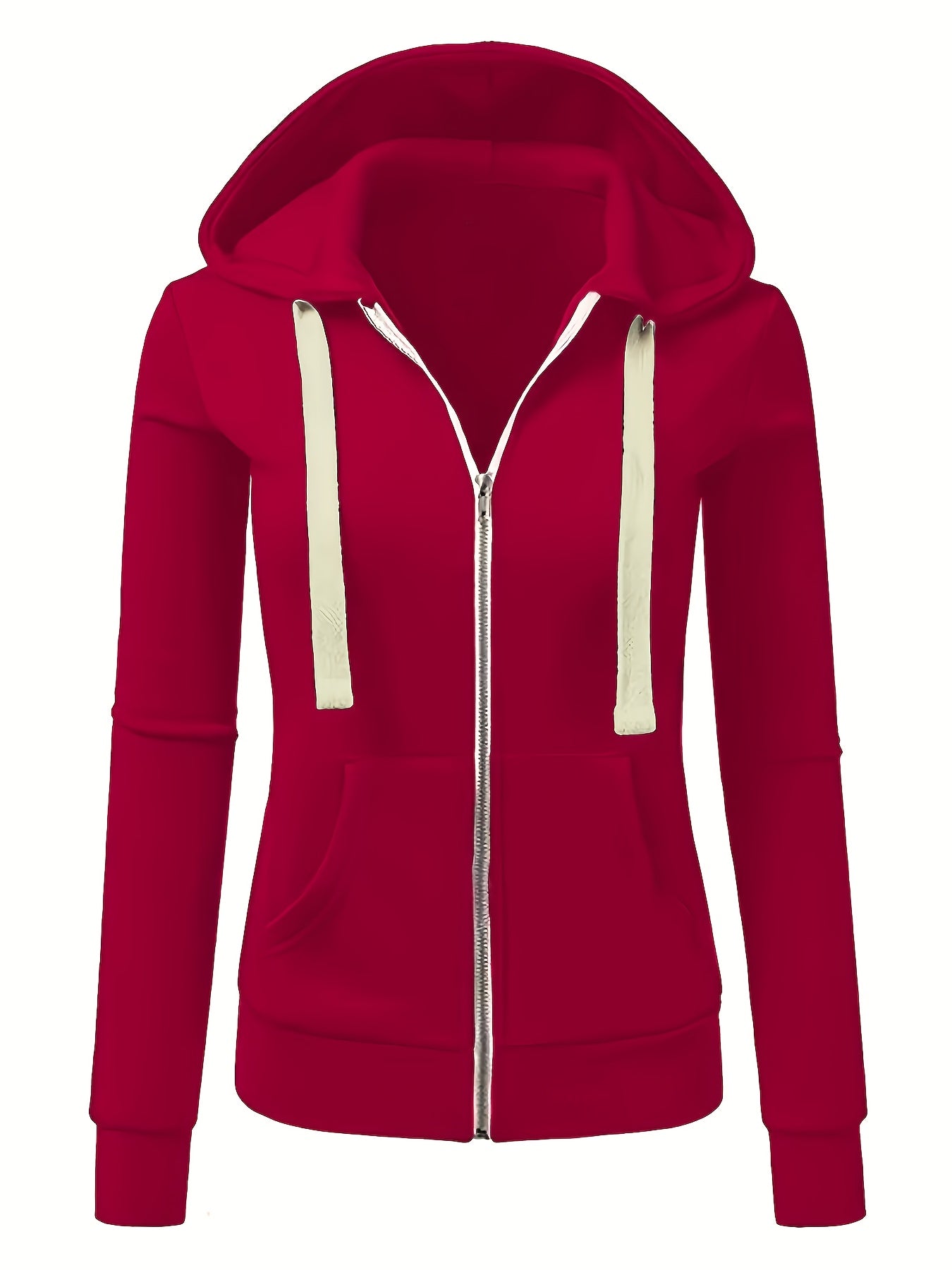 Women's Full-Zip Hoodie - Soft Inner Lining, Front Zipper Closure, Side Pockets - All-Season Casual Outerwear - Machine Washable Women's Jacket (Black/with Accents), Comfortable Clothing, Striped Drawstring Hood, Durable Fabr