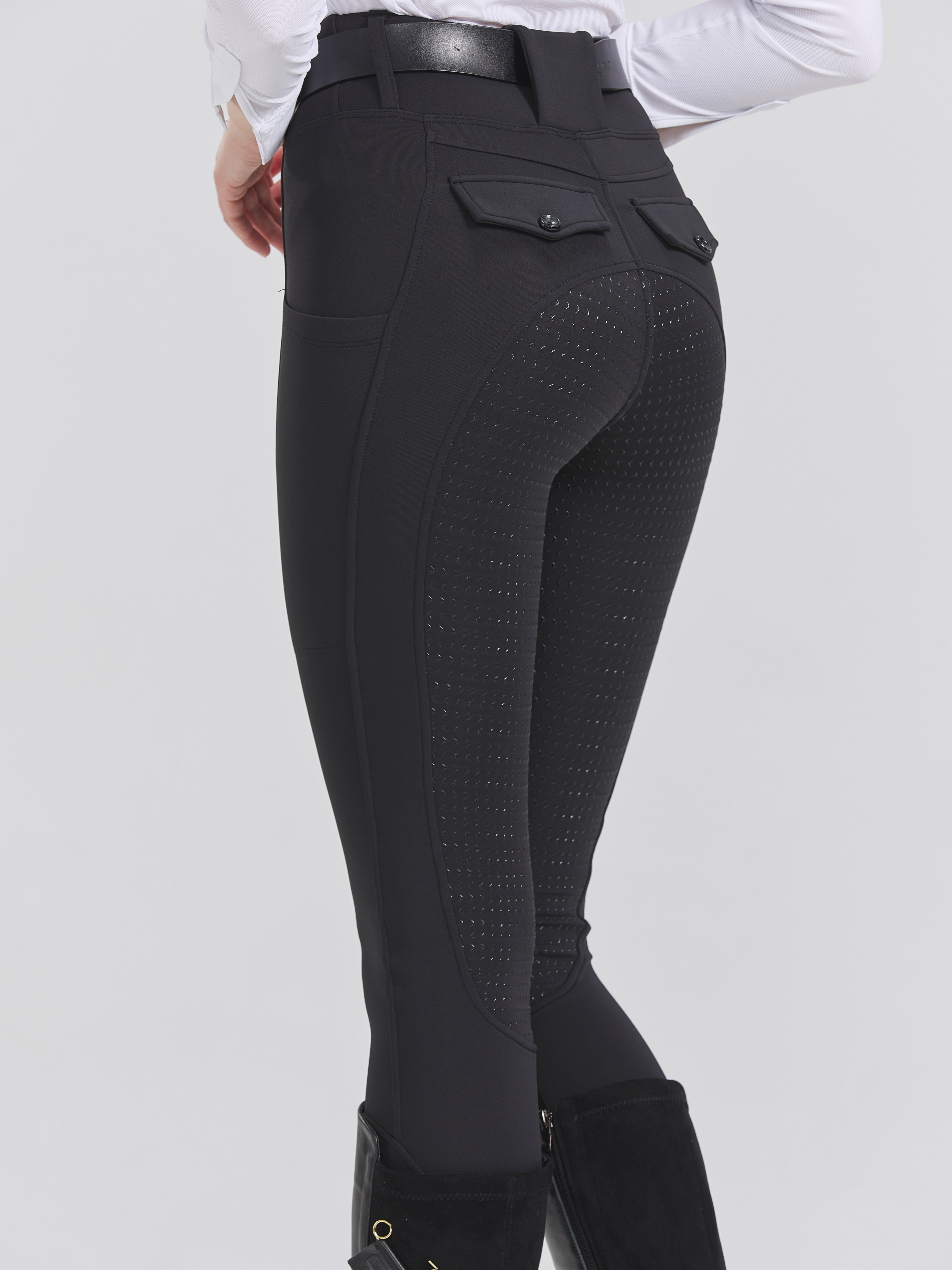 High-Elasticity Brushed Fabric Equestrian Pants with Silicone Grip, All-Season Horse Riding Tights with Pockets, Breathable and Durable