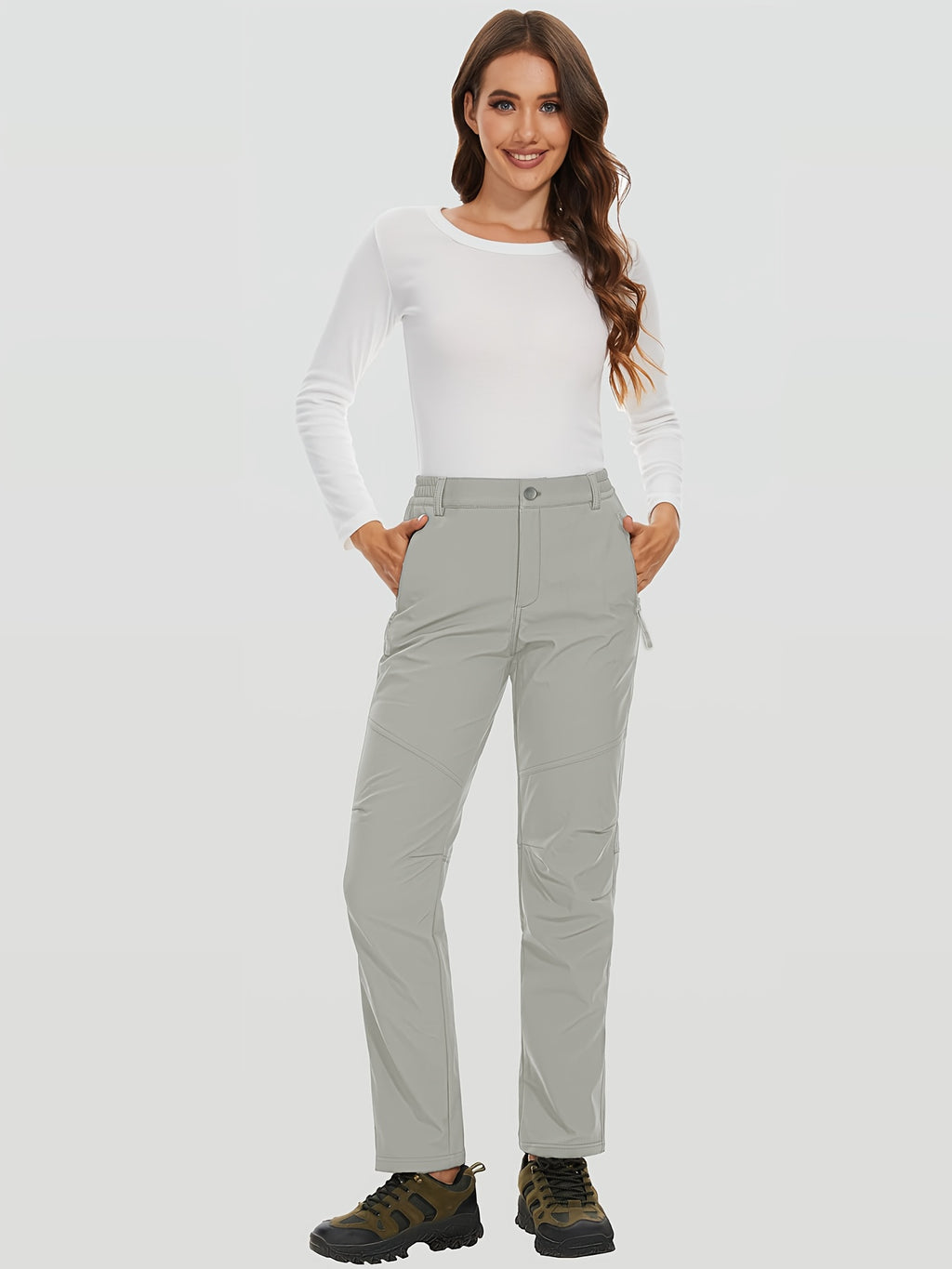 Women'S Thermal Insulated Fleece-Lined Softshell Ski Pants - Winter Warm Hiking Pants with Full-Length Zipper Closure, Snow Skiing Pants for Skiing, Hiking, Outdoor Activities - All-season Casual Outdoor Wear, Hiking Gear, Du