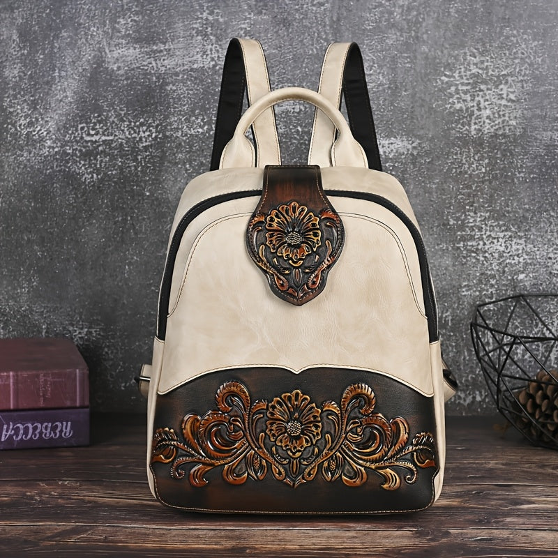 Women's Vintage Western Boho Backpack - Large Capacity Handbag with Floral & Lace-like Paisley Print, Adjustable Shoulder Straps, Golden-Tone Hardware (Coffee/Dark Brown/Tortoiseshell),, Travel