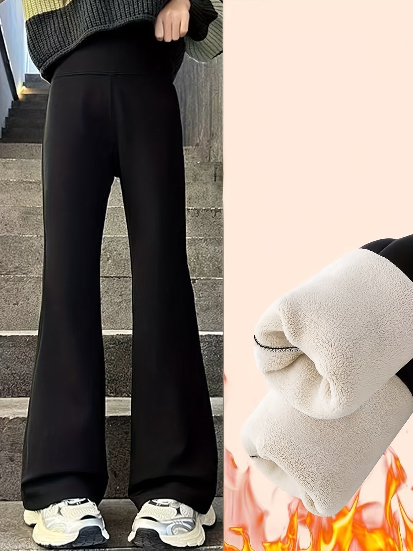 Girls' Winter -Like Bell-Bottom Pants - Thick Trousers with Flared Leg, Slim-Fit for Ice Skating, Skiing & Outdoor Play, Machine Washable Cold-Weather Pants for (Warm Stretchable Winter Wear), Perfect for Outdoor