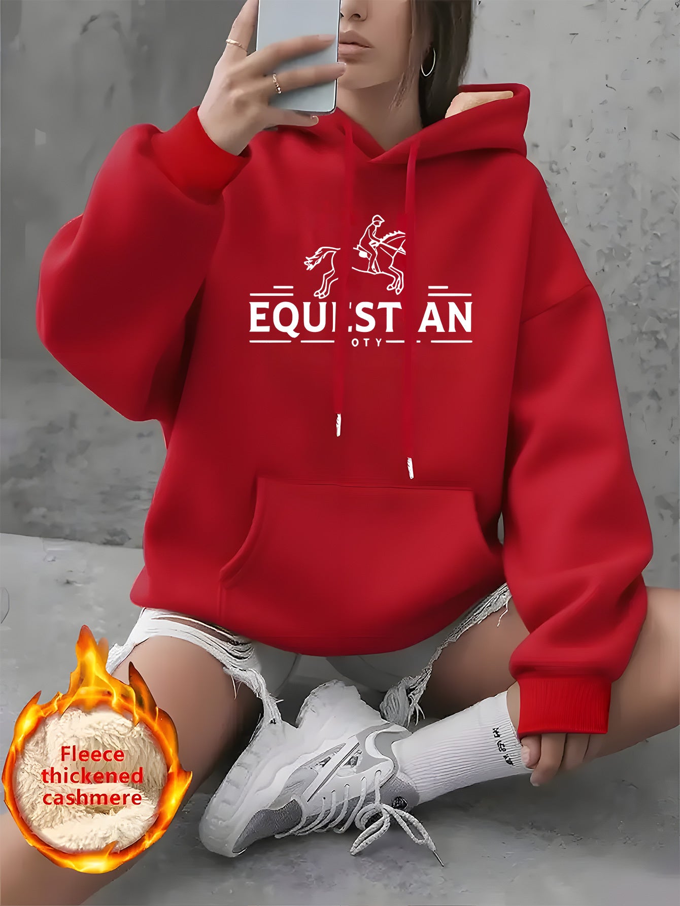 Women'S Equestrian City Horse Riding Graphic Hooded Fleece Sweatshirt - with Lettering & Horse Print, Casual Winter Warmth, Machine Washable, Horse Riding Clothes, Leisure Wear, Cozy Clothing, Durable Fabric, Printed Top, Out