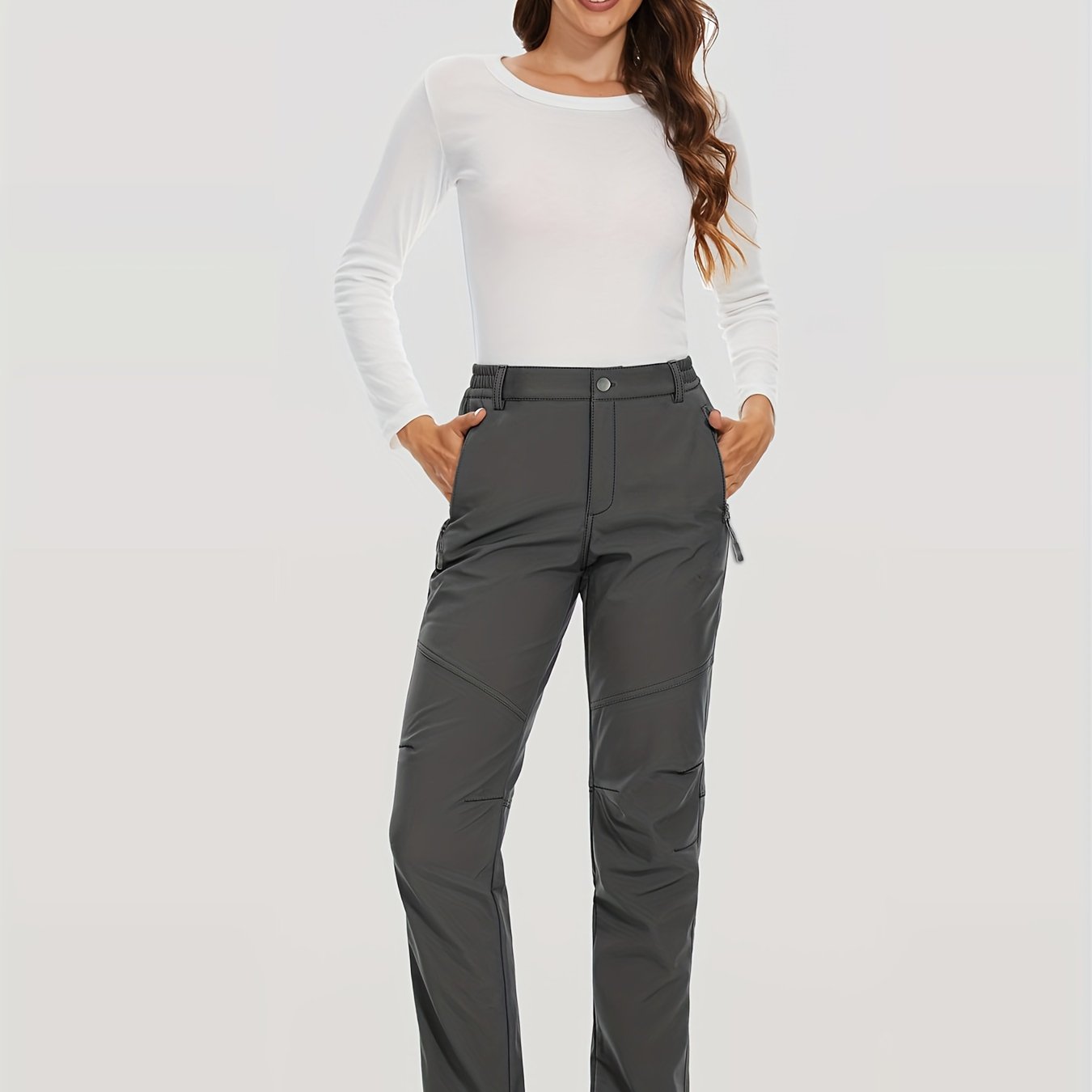 Women'S Thermal Insulated Fleece-Lined Softshell Ski Pants - Winter Warm Hiking Pants with Full-Length Zipper Closure, Snow Skiing Pants for Skiing, Hiking, Outdoor Activities - All-season Casual Outdoor Wear, Hiking Gear, Du