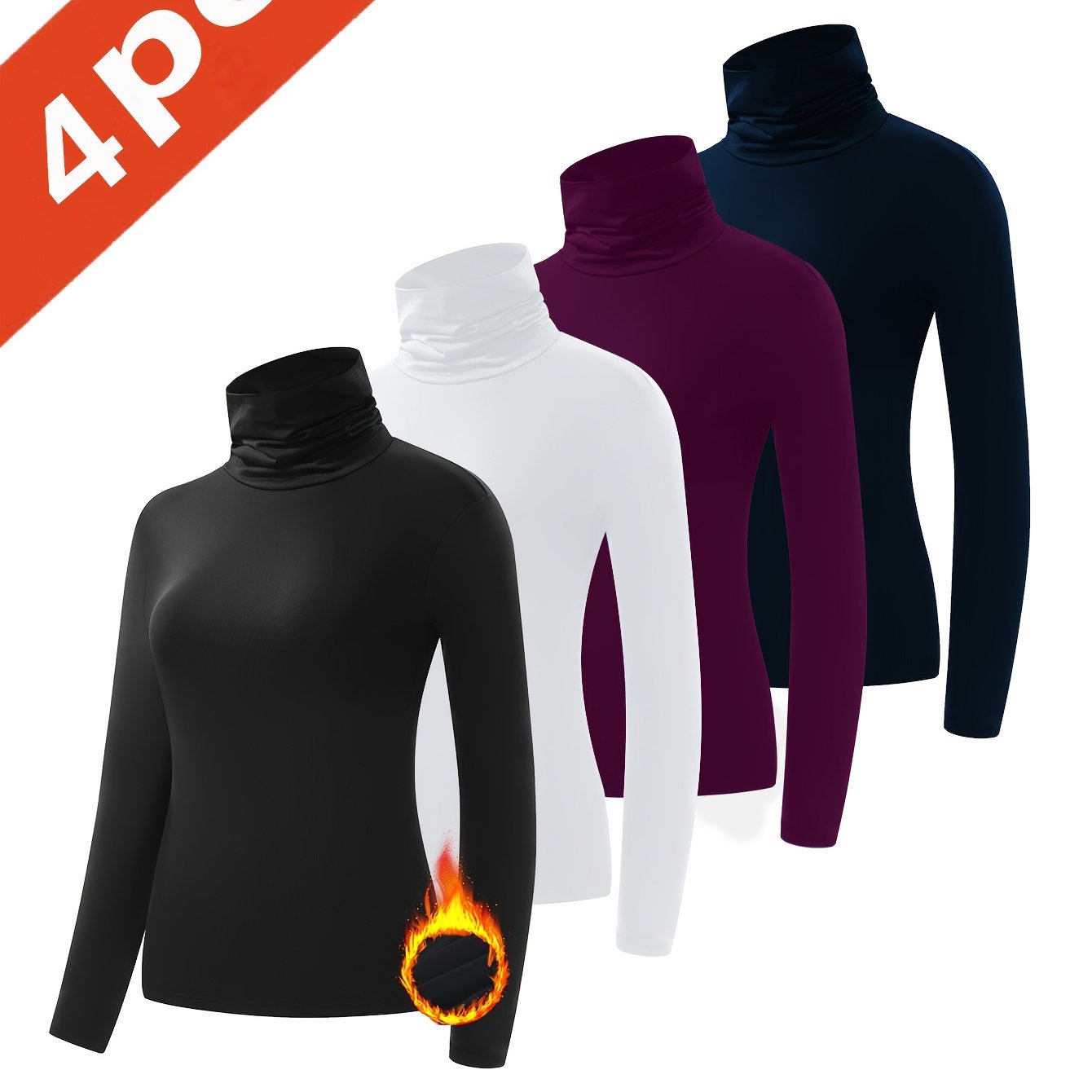 Four-Piece Set - Women'S Thermal Underwear with a High Collar, Comfortable And Warm Base Layer Top.