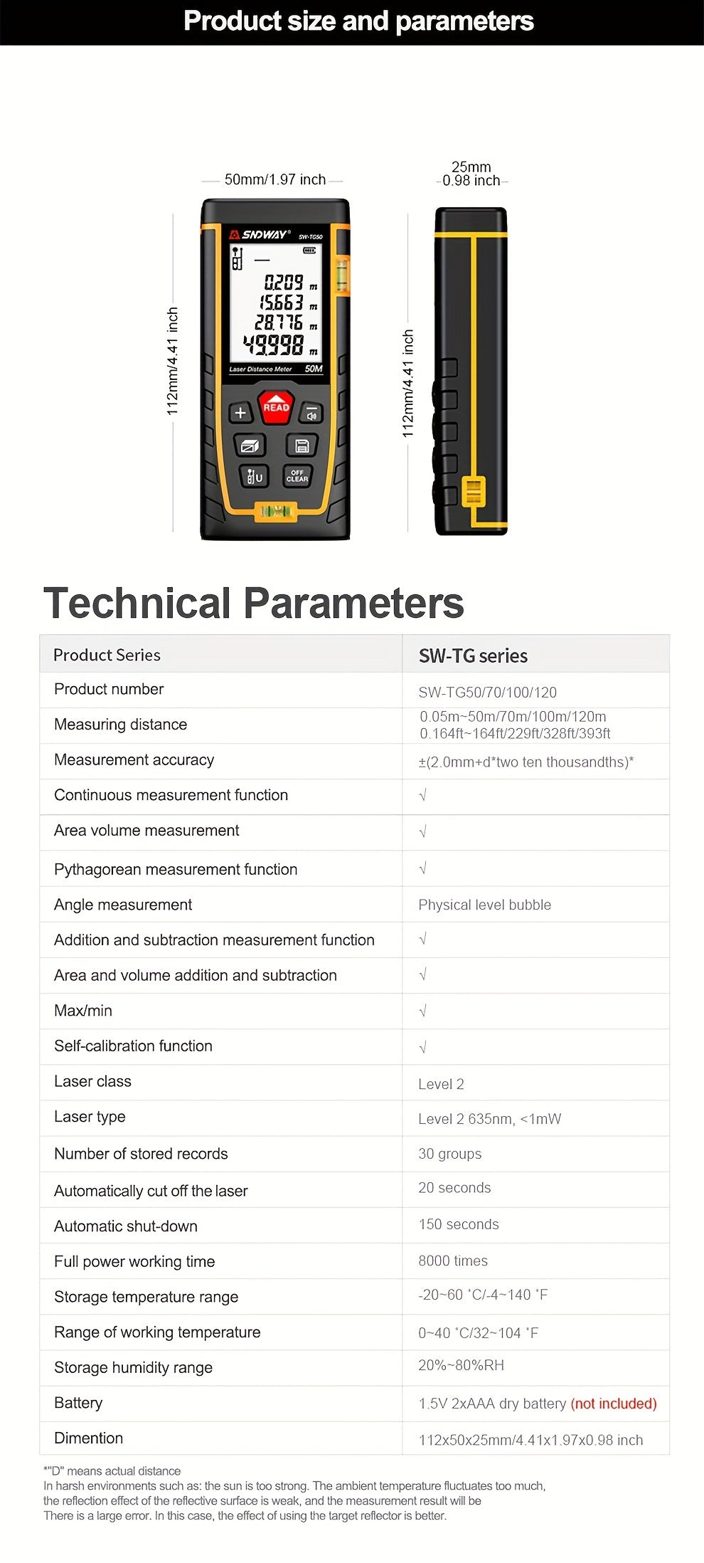 Sndway Laser Distance Meter Digital Trena Laser Tape Range Finder Build Measure Device Elecctronic Ruler Laser Tape Measure Roulette Without 1.5V AAA Battery