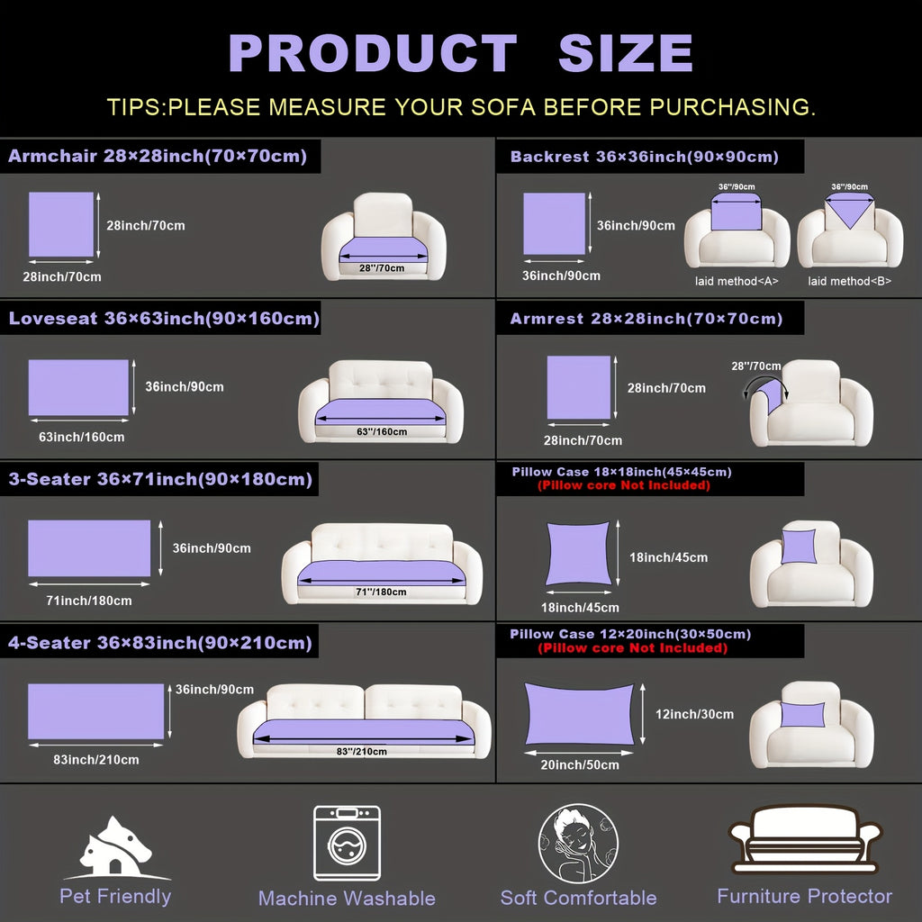 1pc HF Modern Plush Flannel Sofa Cushion Cover - Pet-Friendly Non-Slip Sofa Protector with Striped Design & Leather-Like Patches, Machine Washable Furniture Cover for 3/2/4-Seater, Living Room, Bedroom, Office Decor, Bedroom