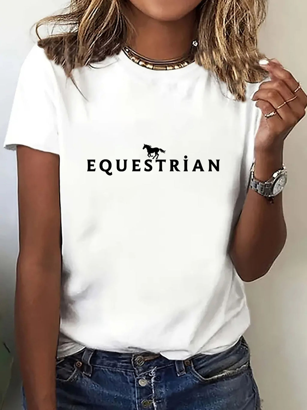Women'S Equestrian Graphic T-Shirt - Black with Bold Equestrian Text - Stretchy Comfort Fit Horseback Riding Tee for Women - All-Season Casual Everyday & Riding Apparel - Equestrian Clothing, Horse Tshirt, Round Neckline Shir