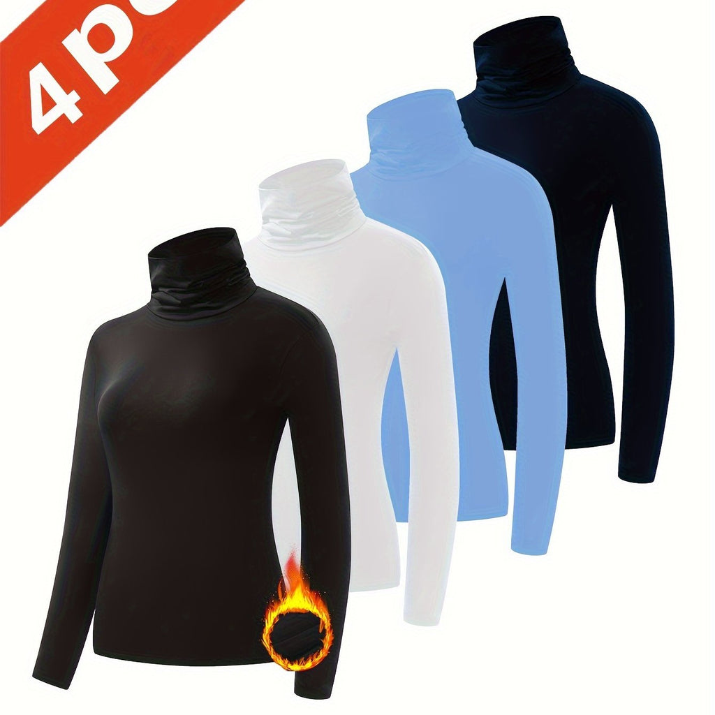 Four-Piece Set - Women'S Thermal Underwear with a High Collar, Comfortable And Warm Base Layer Top.