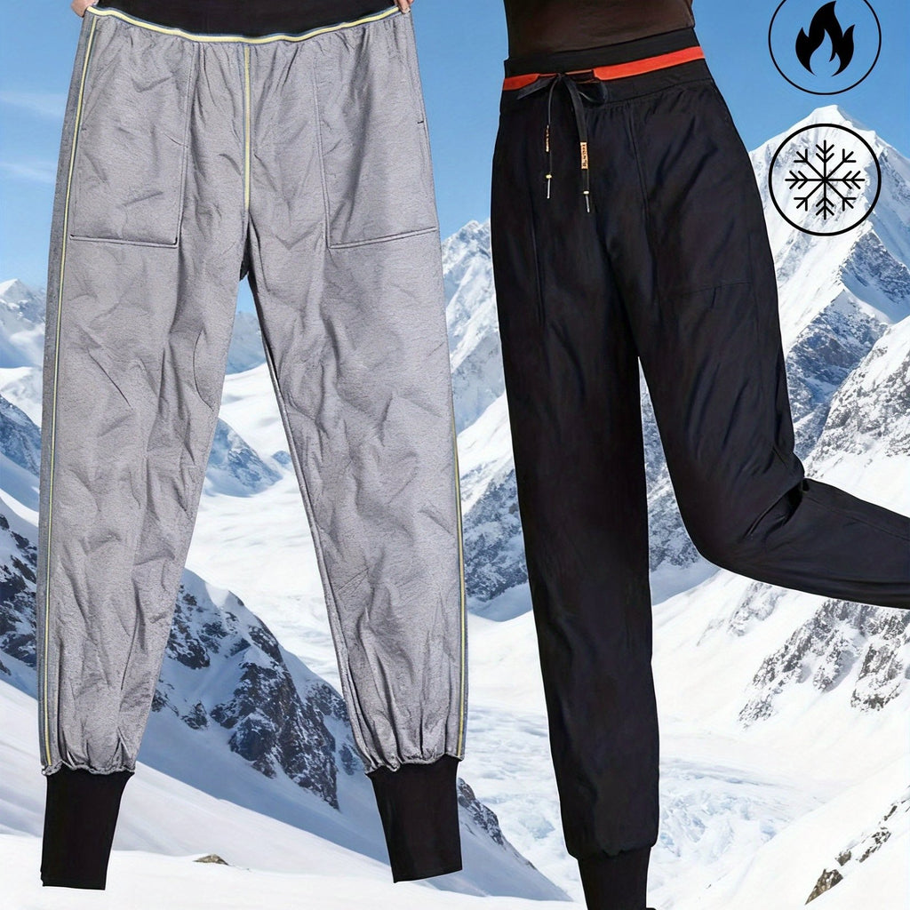 Women's Thermal Duck Down Pants - High-Waisted Winter Snow Pants with Duck Down Filling, Cuffed Trousers & Contrast Waistband, Elastic Drawstring Waist (No Belt) for Skiing, Snowboarding & Cold Weather (Casual)