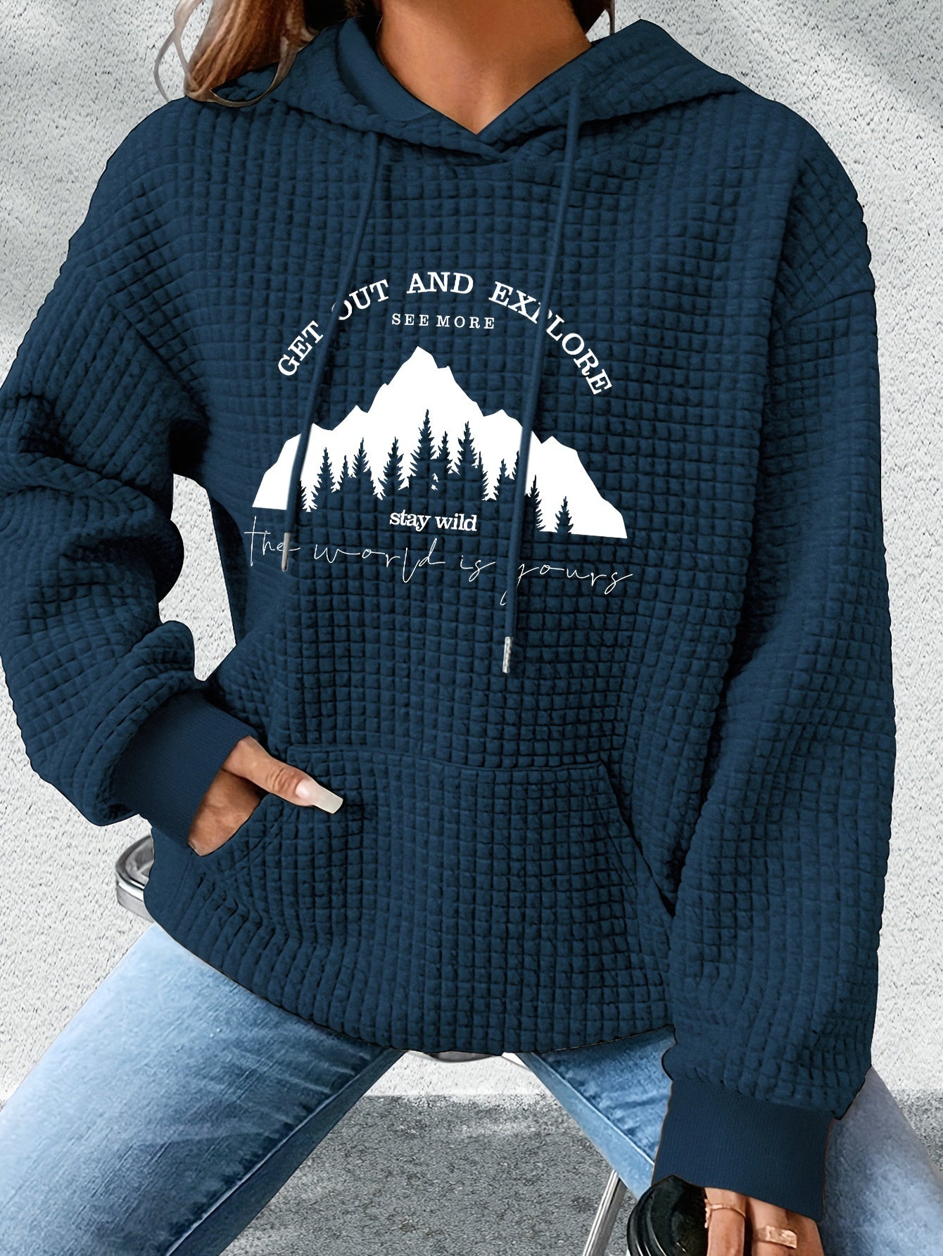 graphic print hoodie, drawstring casual hooded sweatshirt for winter & fall, Women's clothing, Loungewear, Winter Fashion, Urban Style, Geometric Pattern, Cozy Fabric, Quality Stitching, Unisex Style, Printed Hoodie, Women's