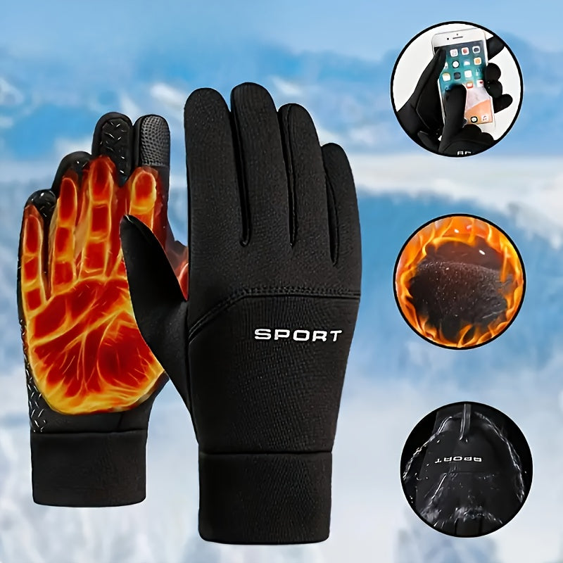 Men'S Winter Outdoor Thermal Gloves - Touchscreen Compatible, Adjustable Drawstring Closure, Breathable Nylon & Polyester Blend, Ideal for Sports, Cycling, and Skiing, Winter Sports Gear | Adjustable Gloves | Durable Gloves,