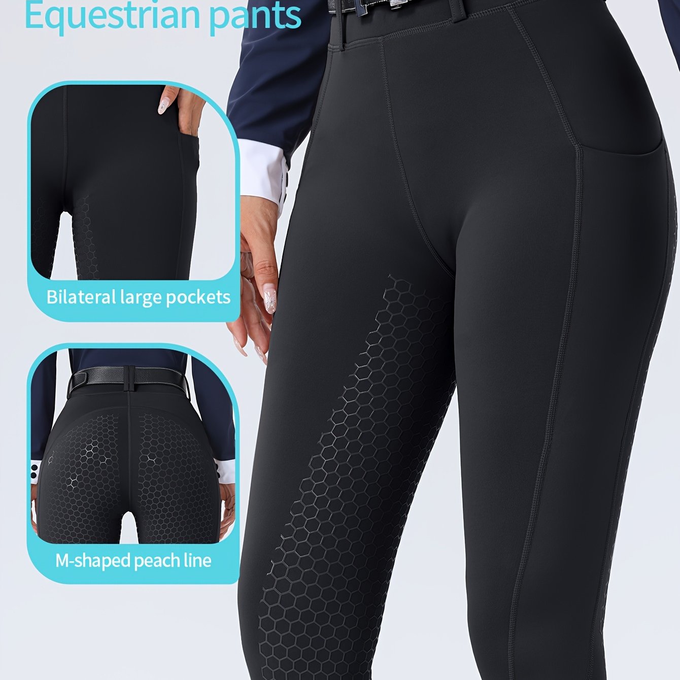 Women's High-Waisted Equestrian Riding Pants - Full Seat Stretch Slim-Fit Bifur Gaps, Durable Machine-Washable Trousers with Pockets for Horseback Riding & All-Season Wear