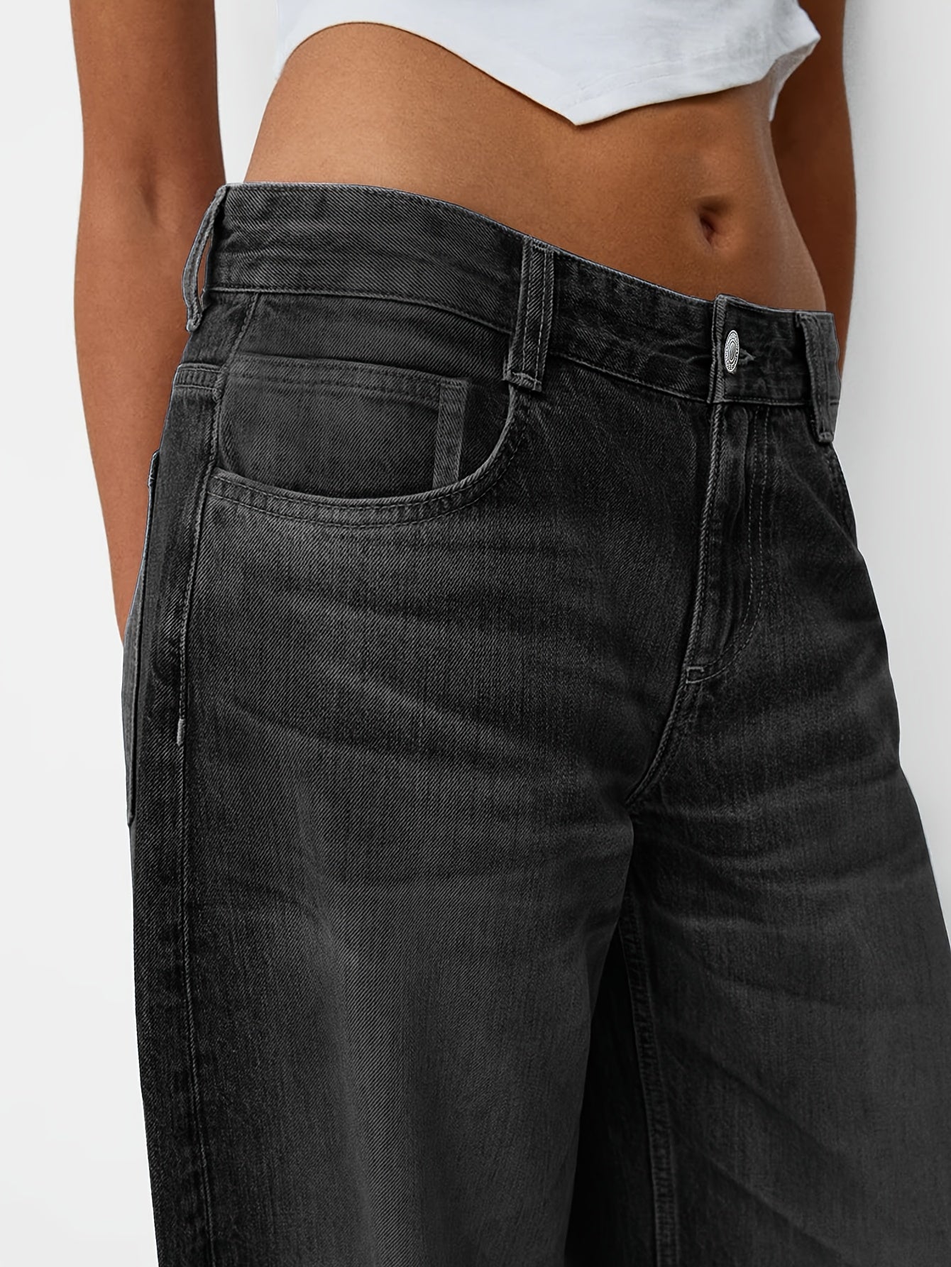 Women'S Y2K Vintage Washed Denim Jeans - Low-Rise Baggy Straight-Leg Pants, Non-Stretch Comfort Fit for Casual & Streetwear, Retro 90s Style, Light Blue, Button Closure, All-Season Wear, Casual Attire Jeans | Vintage Washed J