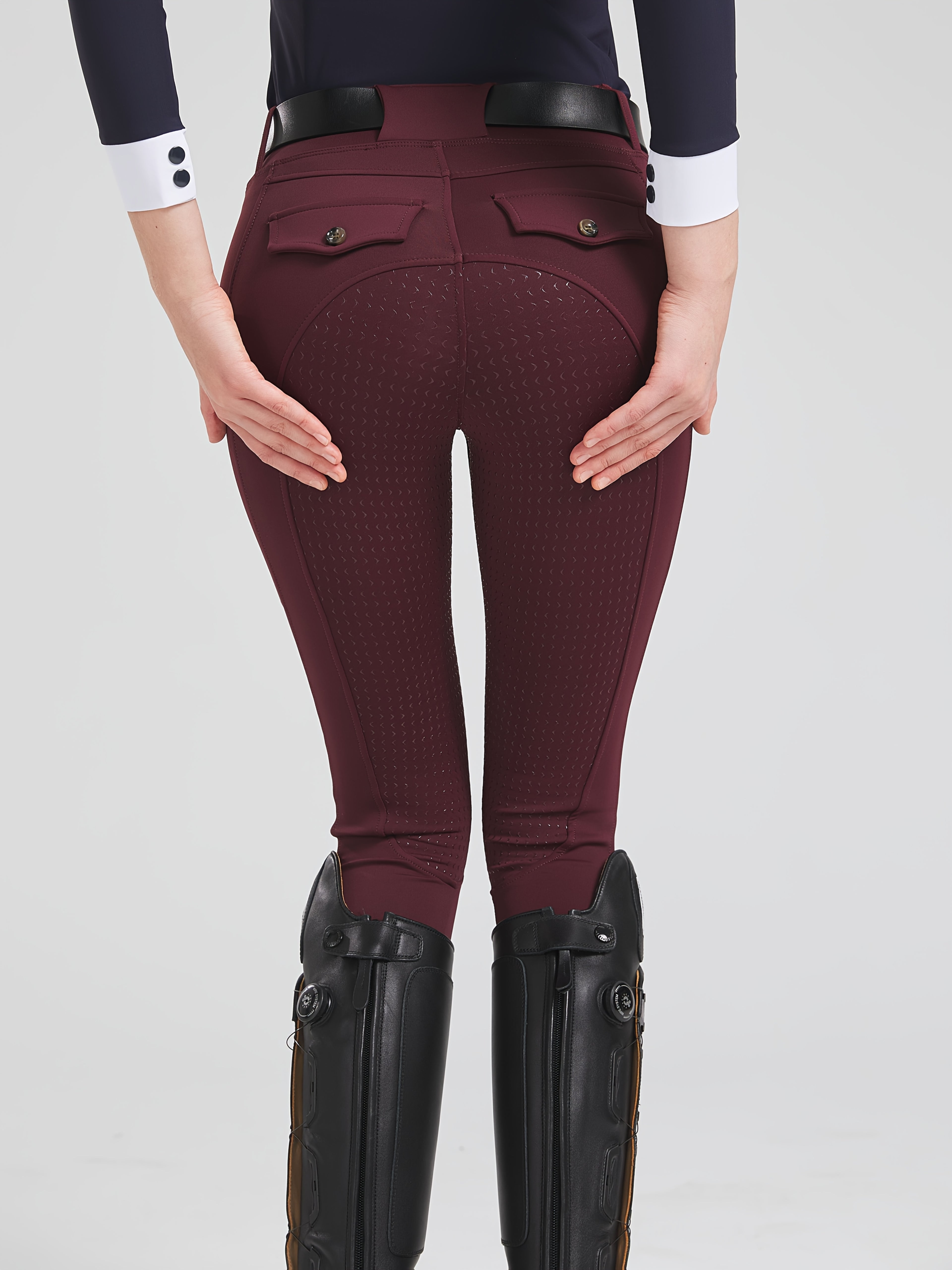 High-Elasticity Brushed Fabric Equestrian Pants with Silicone Grip, All-Season Horse Riding Tights with Pockets, Breathable and Durable